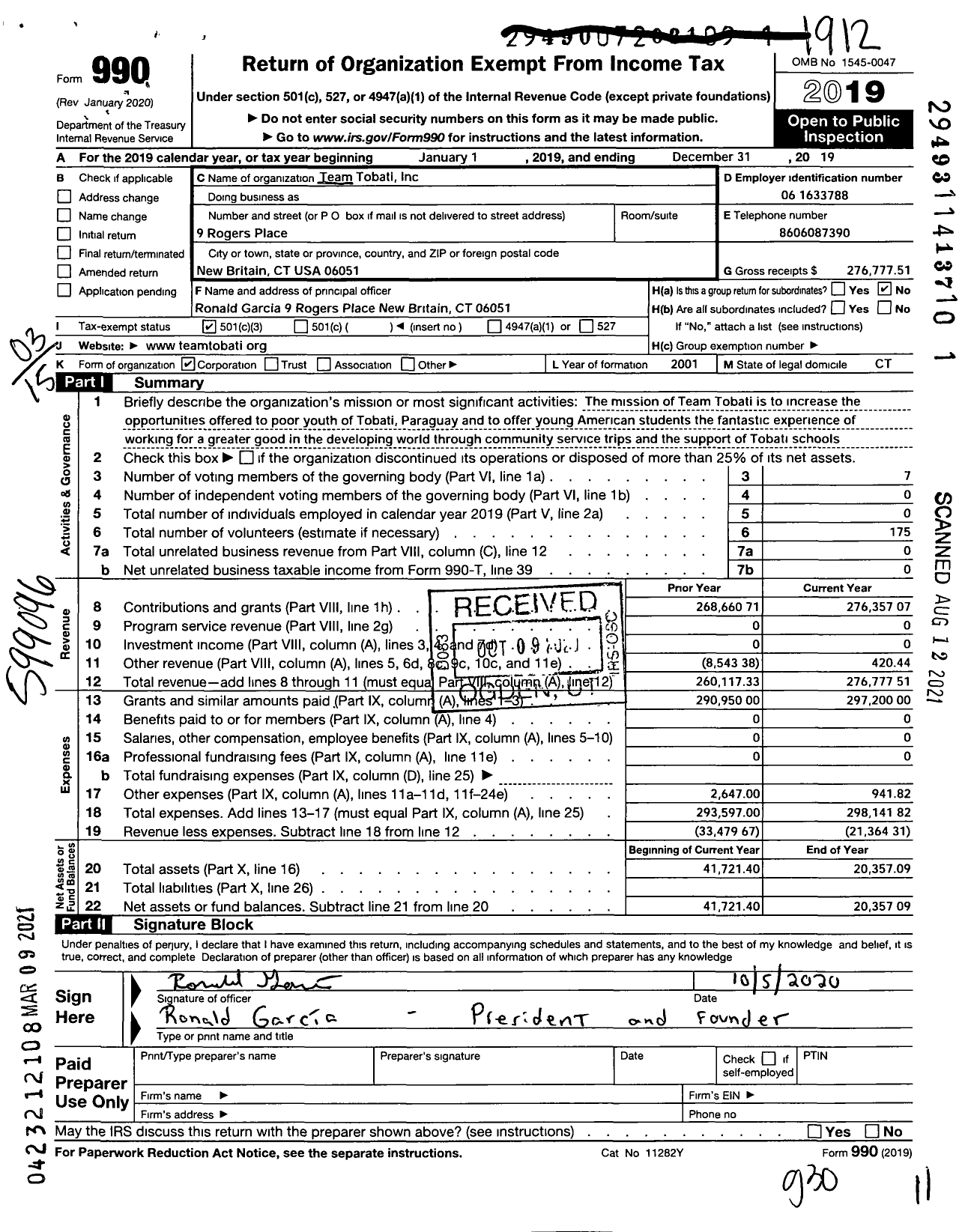 Image of first page of 2019 Form 990 for Team Tobati