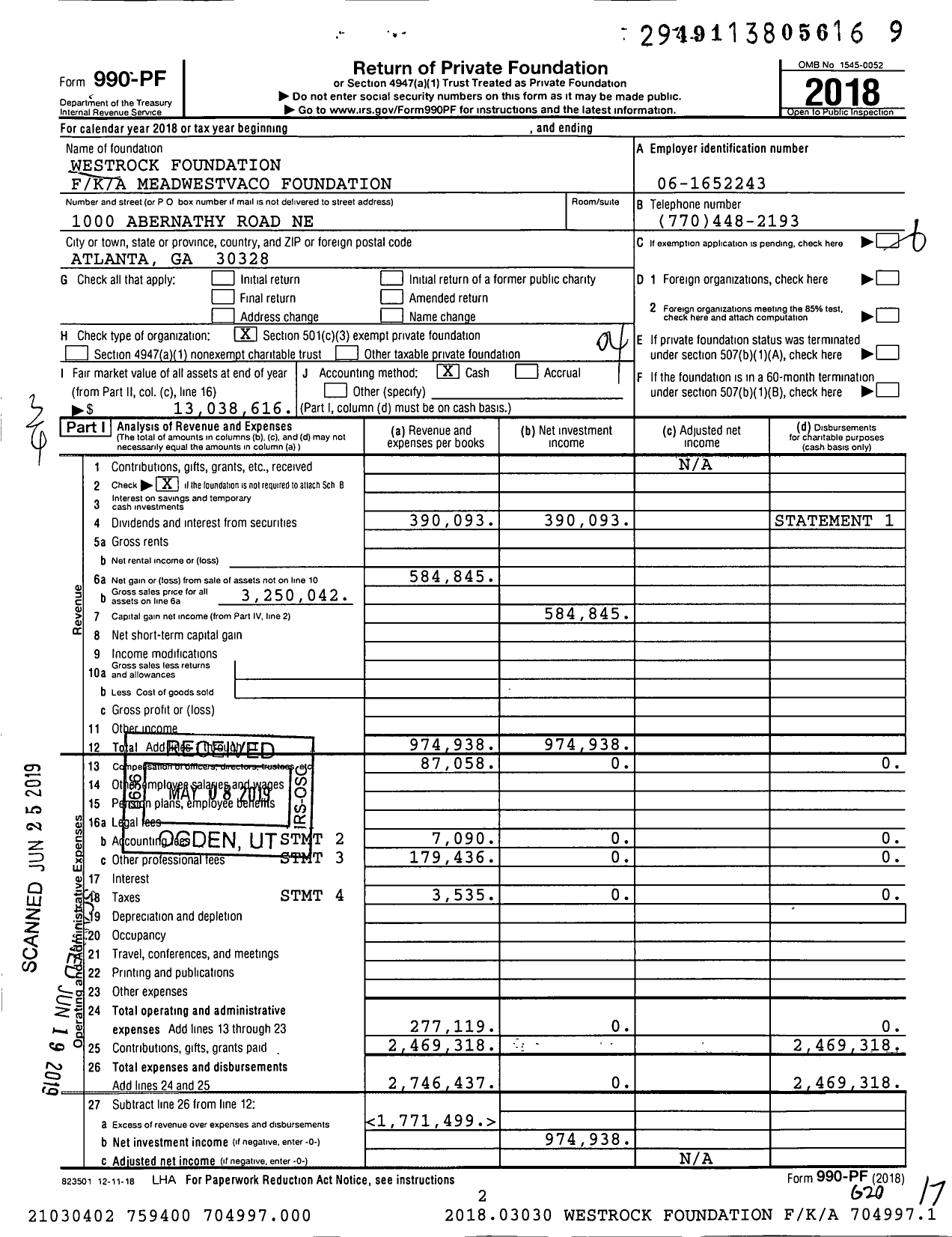 Image of first page of 2018 Form 990PF for Westrock Foundation