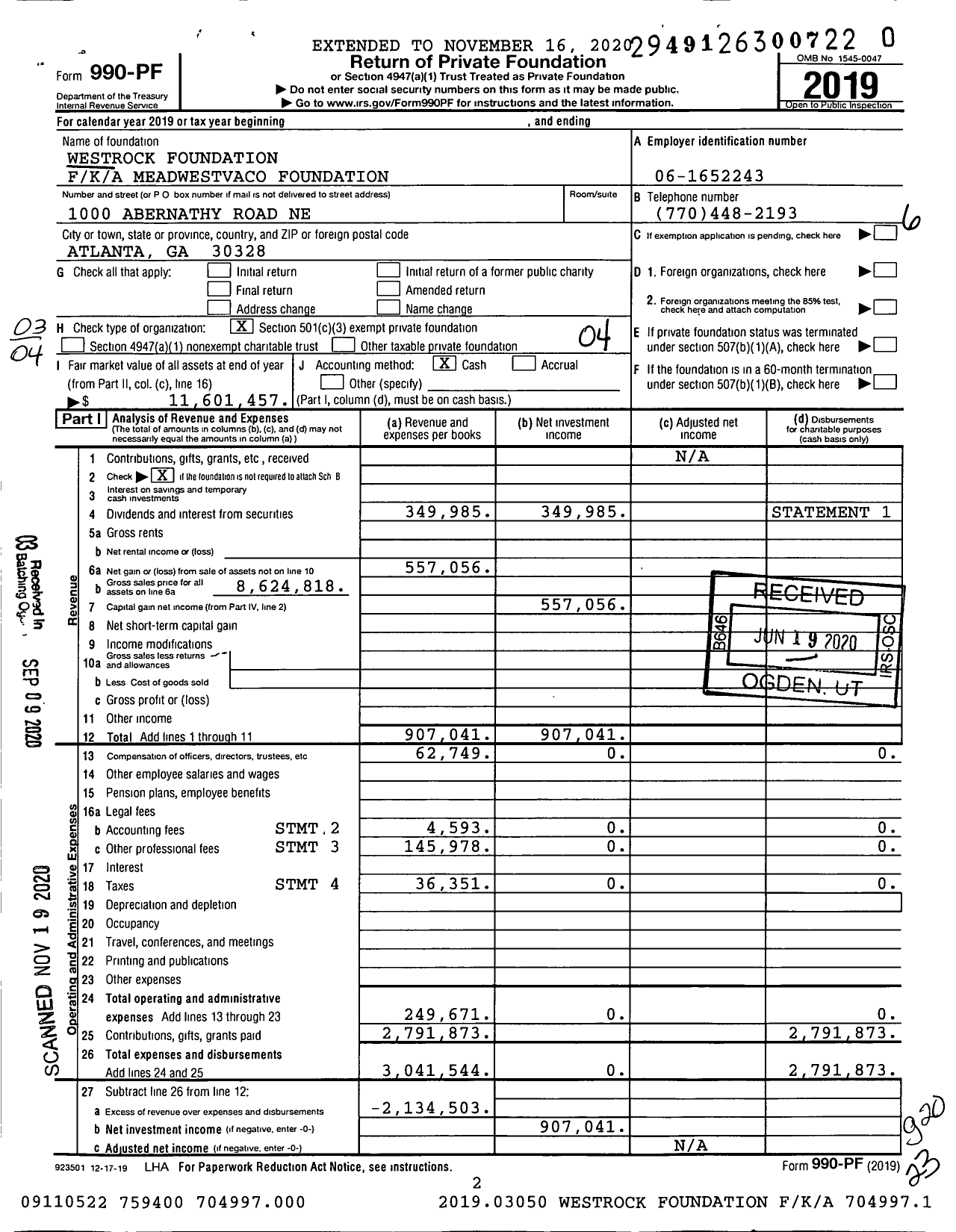 Image of first page of 2019 Form 990PF for Westrock Foundation