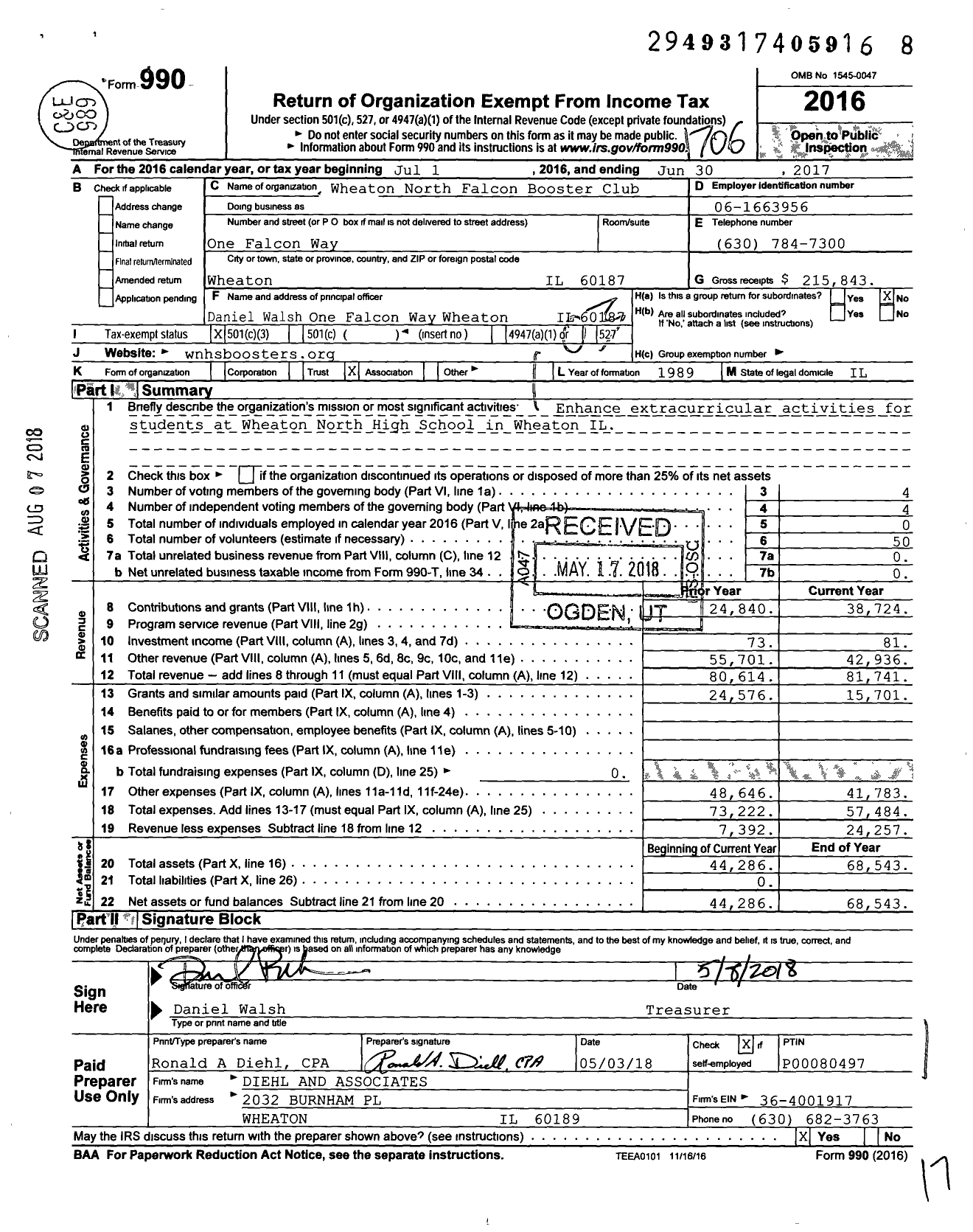 Image of first page of 2016 Form 990 for Falcon Booster Club