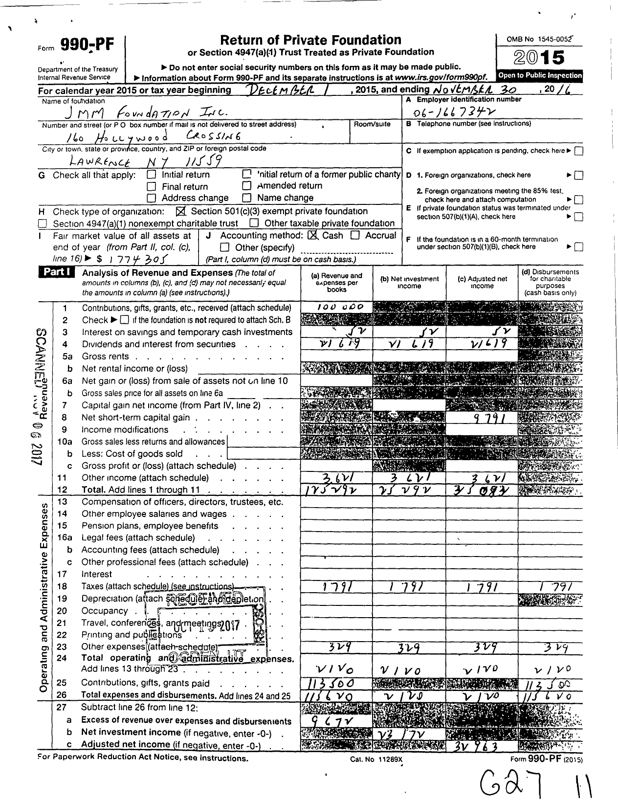 Image of first page of 2015 Form 990PF for The JMM Foundation