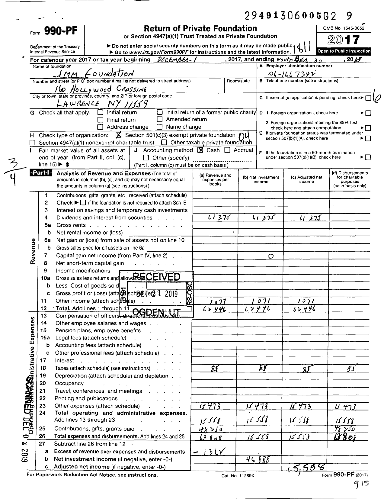 Image of first page of 2017 Form 990PF for The JMM Foundation