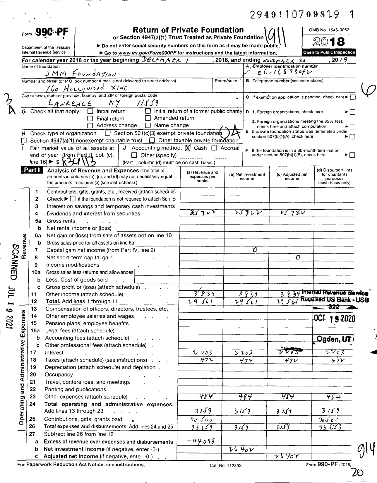 Image of first page of 2018 Form 990PF for The JMM Foundation