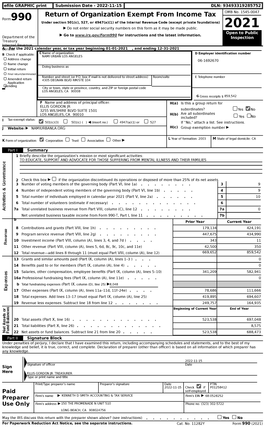 Image of first page of 2021 Form 990 for Nami Urban Los Angeles