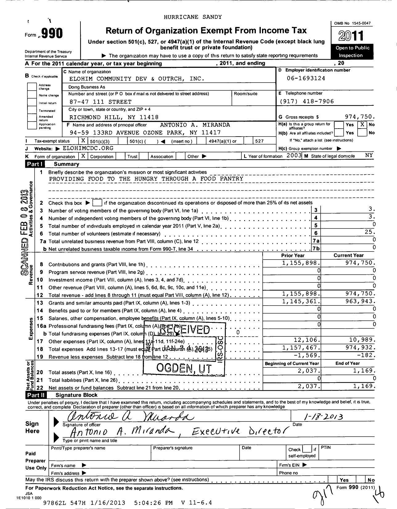 Image of first page of 2011 Form 990 for Elohim Community Dev and Outrch