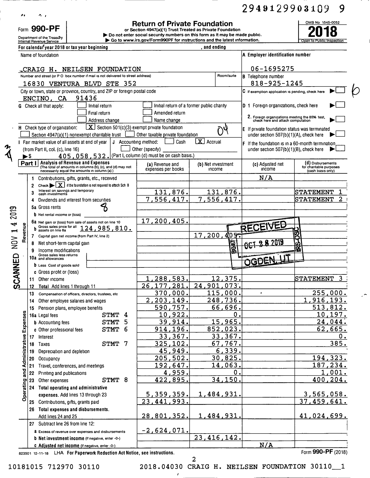 Image of first page of 2018 Form 990PF for Craig H Neilsen Foundation