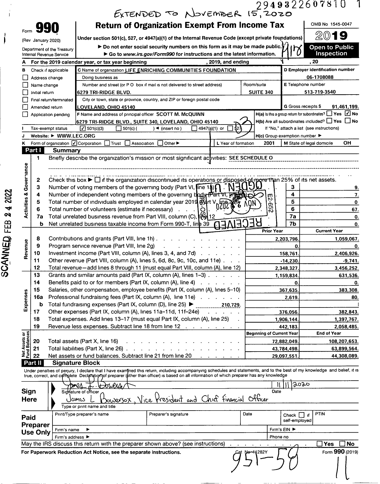 Image of first page of 2019 Form 990 for Life Enriching Communities Foundation