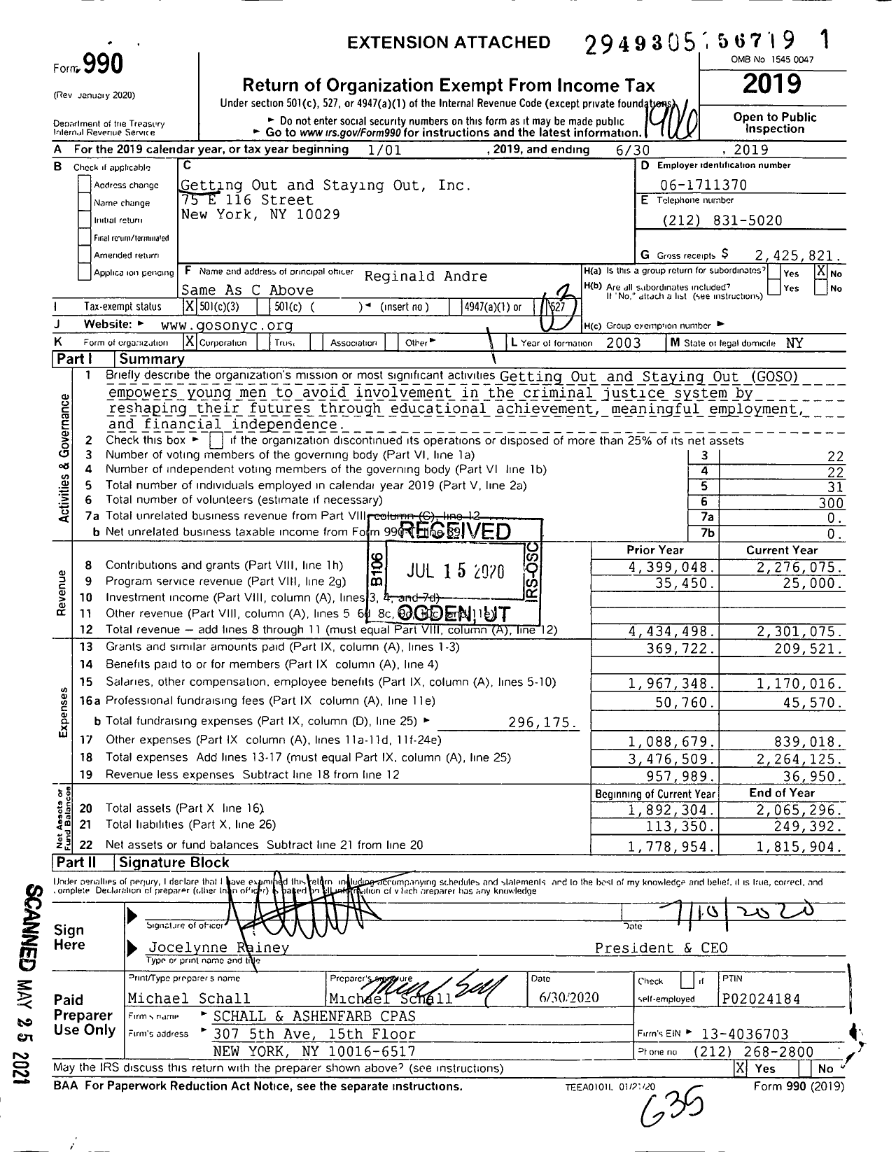 Image of first page of 2018 Form 990 for Getting Out and Staying Out