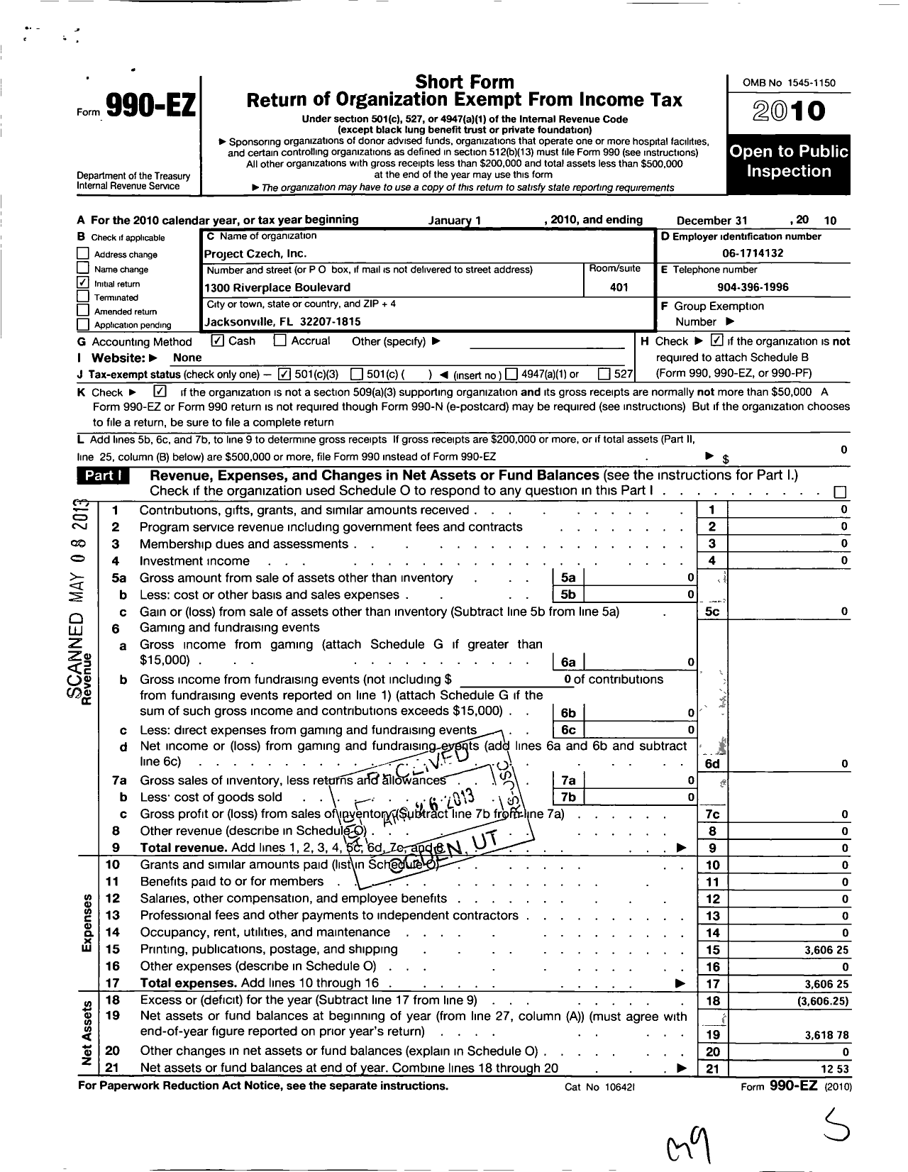 Image of first page of 2010 Form 990EZ for Project Czech