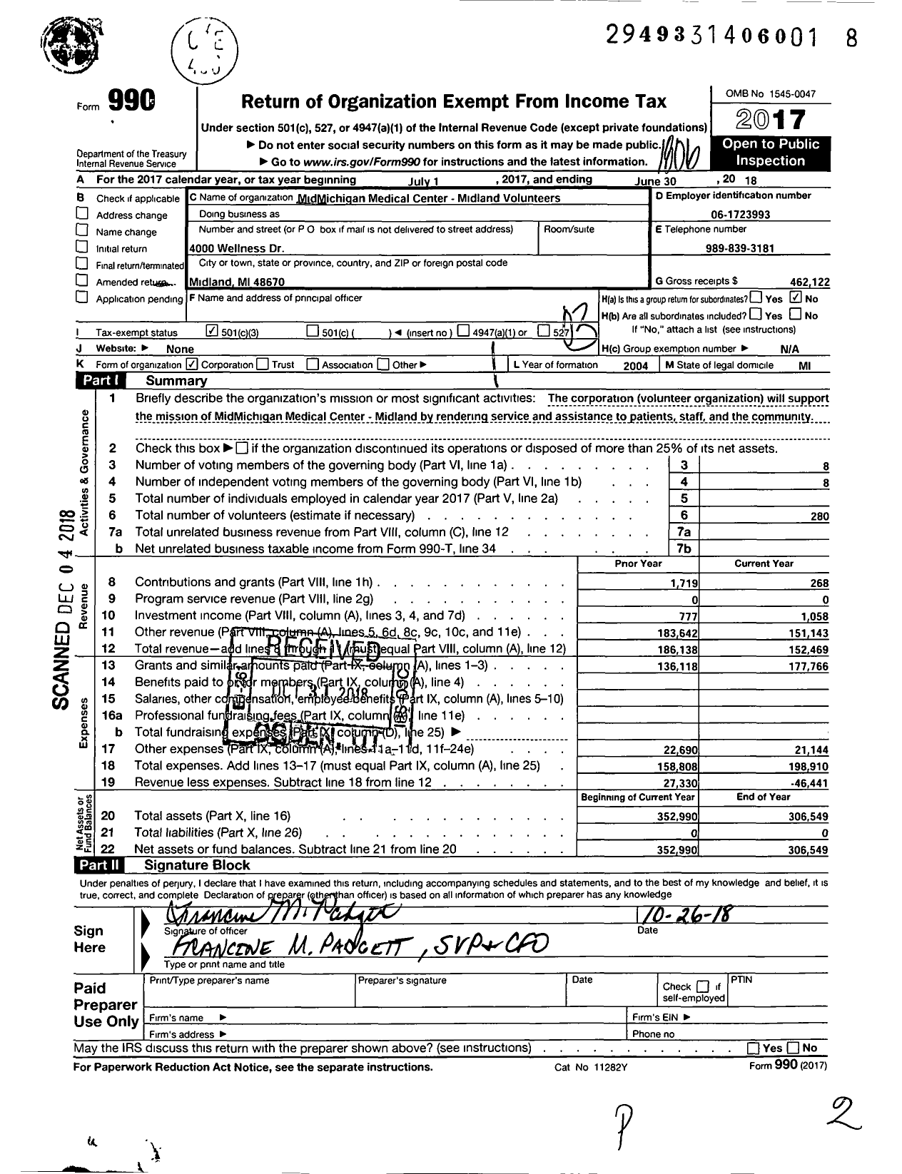 Image of first page of 2017 Form 990 for Mymichigan Medical Center Midland Volunteers