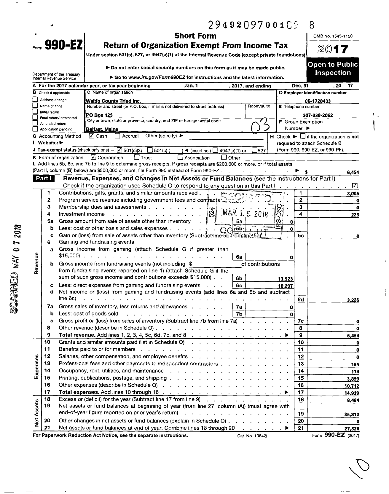 Image of first page of 2017 Form 990EZ for Waldo County Triad