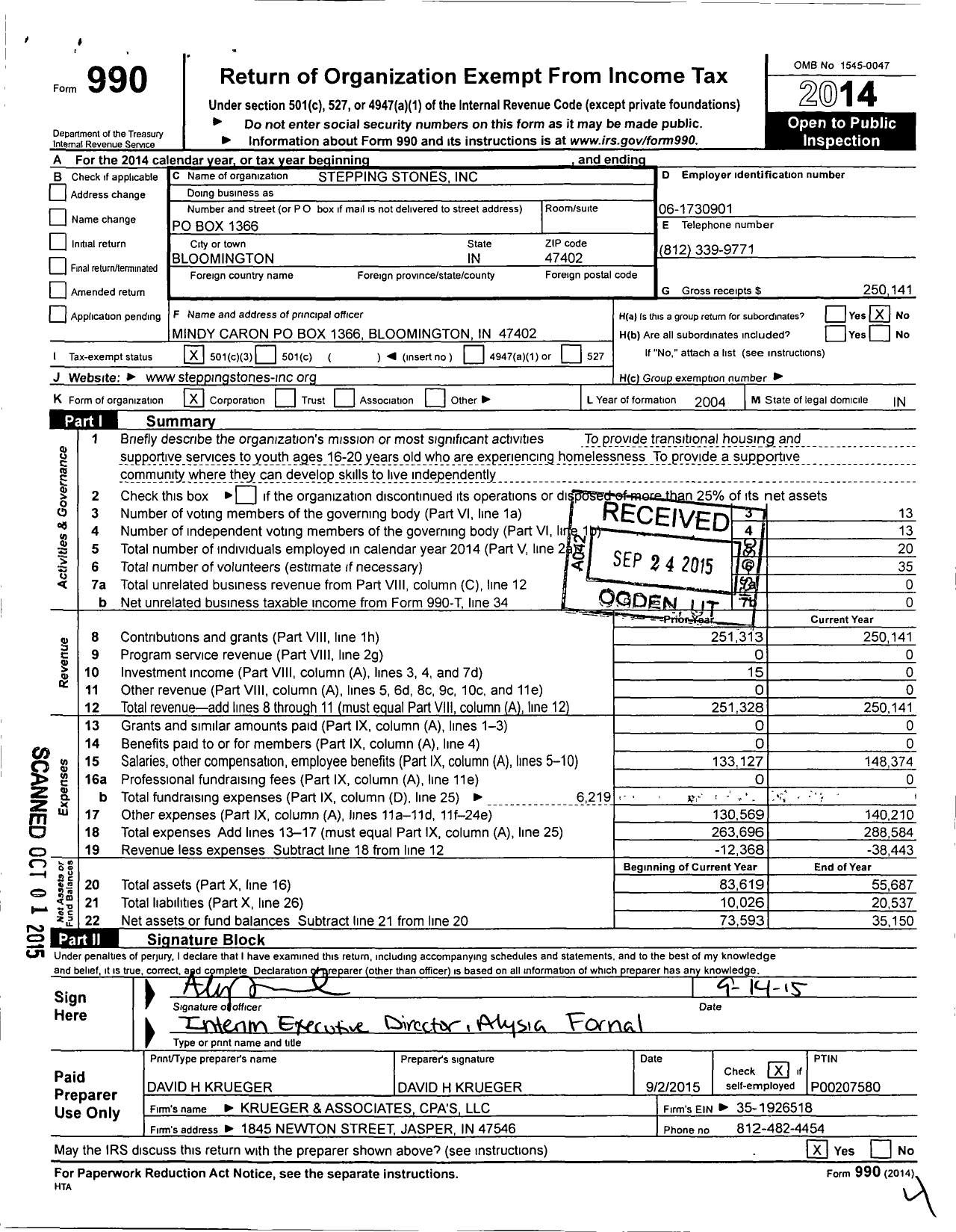 Image of first page of 2014 Form 990 for Stepping Stones