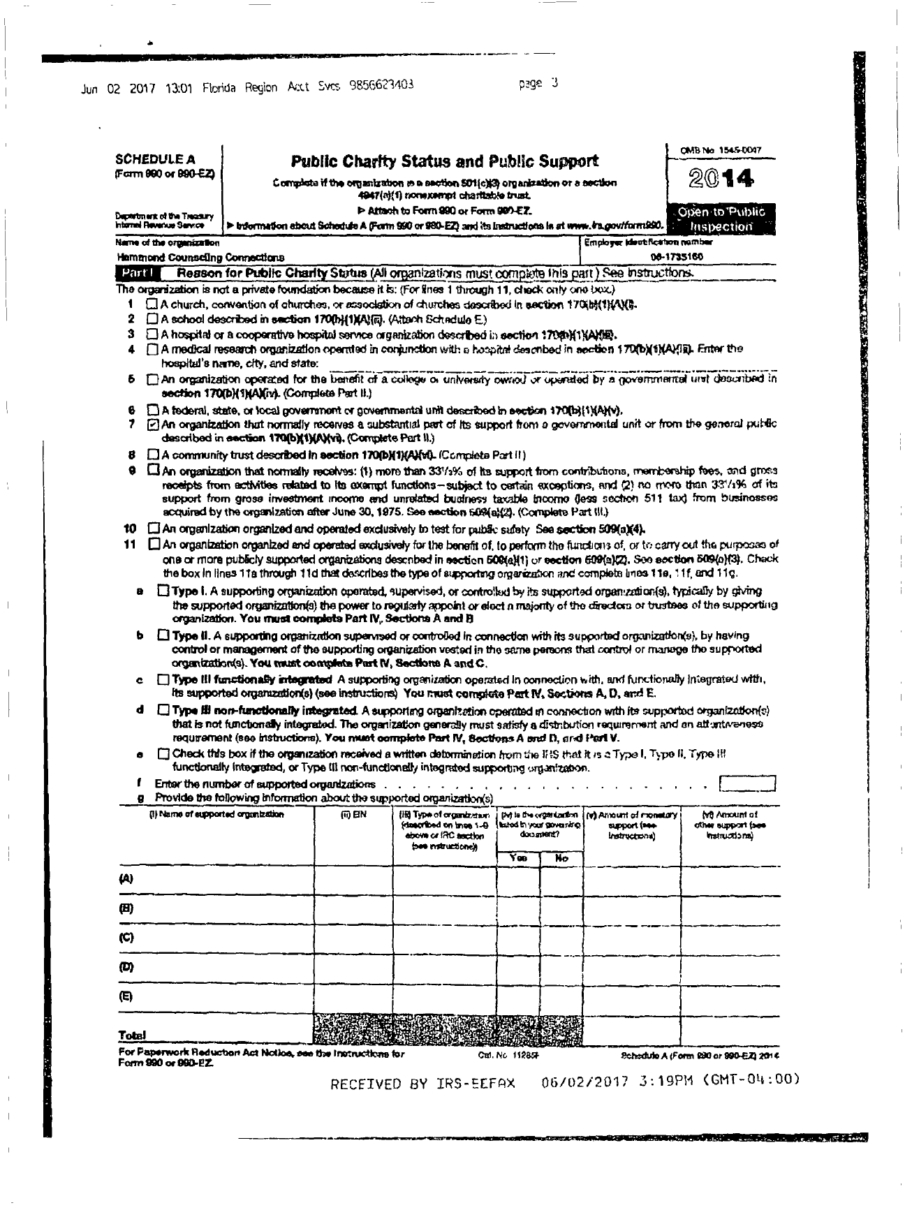 Image of first page of 2014 Form 990ER for Hammond Counseling Connections