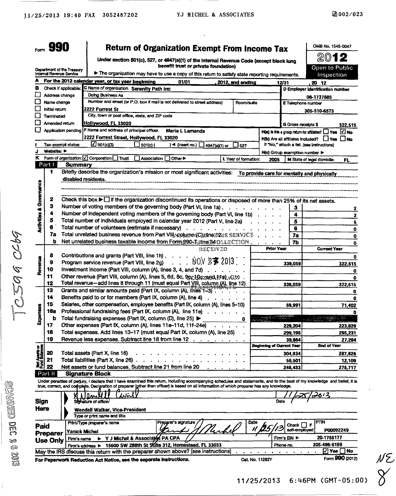 Image of first page of 2012 Form 990 for Serenity Path