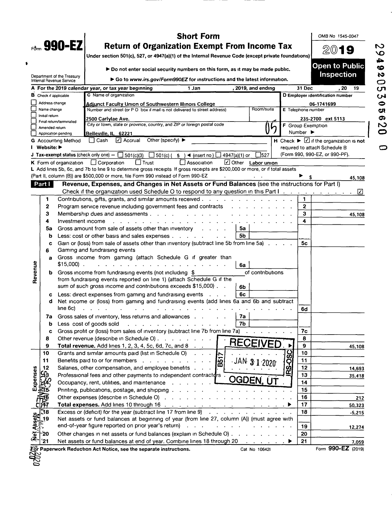 Image of first page of 2019 Form 990EO for American Federation of Teachers - 6270 Part-Time College Professional