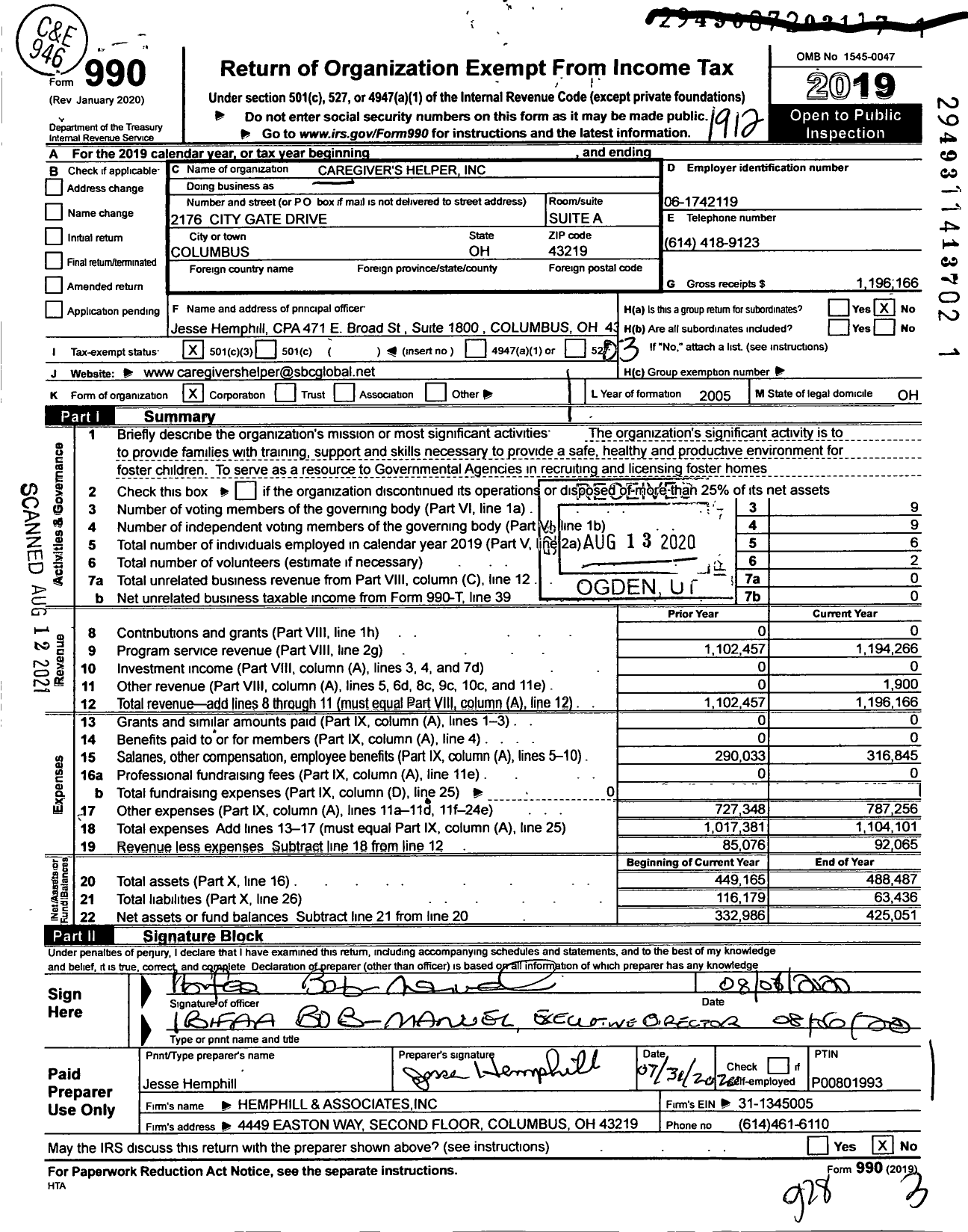 Image of first page of 2019 Form 990 for Caregiver's Helper