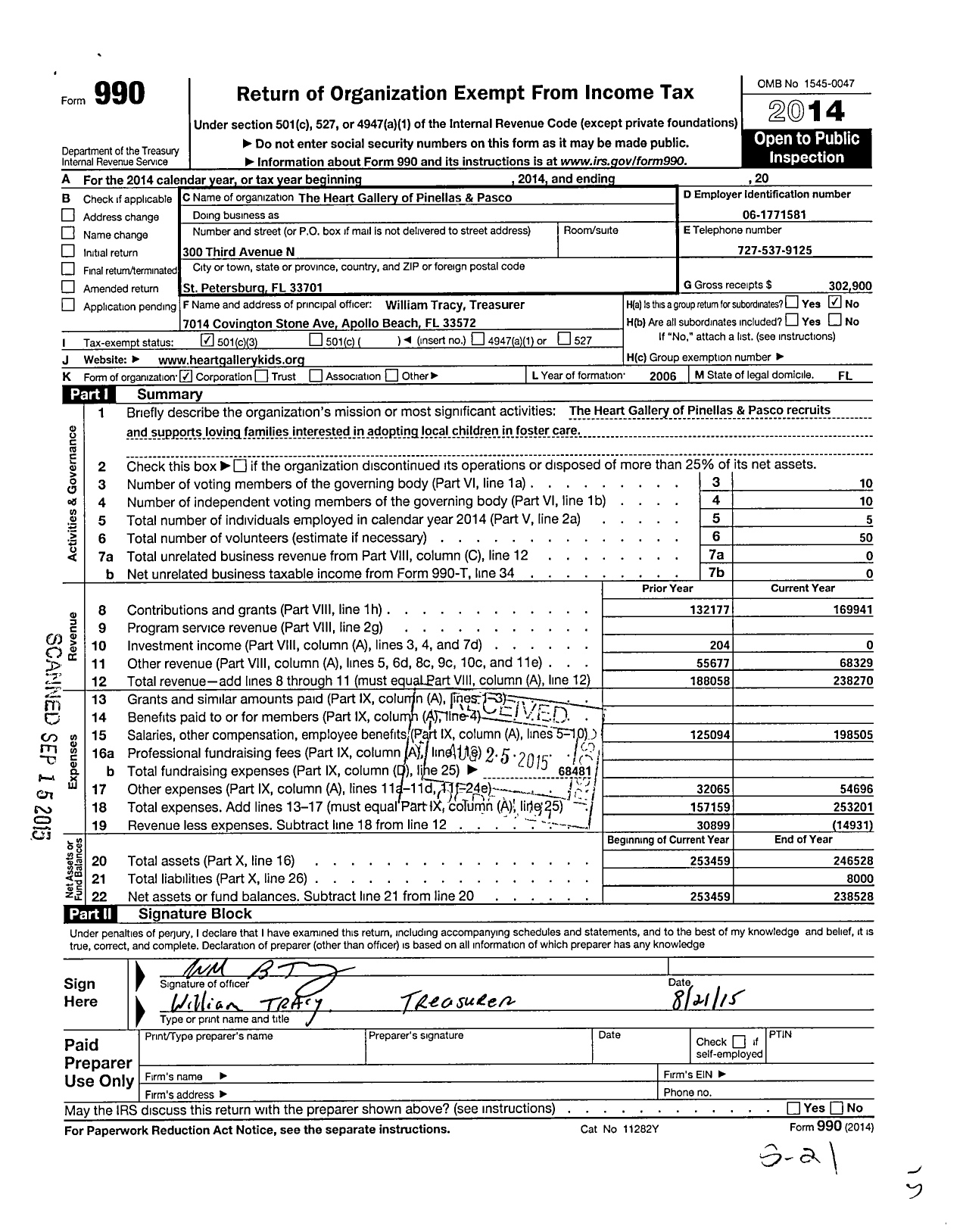 Image of first page of 2014 Form 990 for The Heart Gallery of Pinellas and Pasco