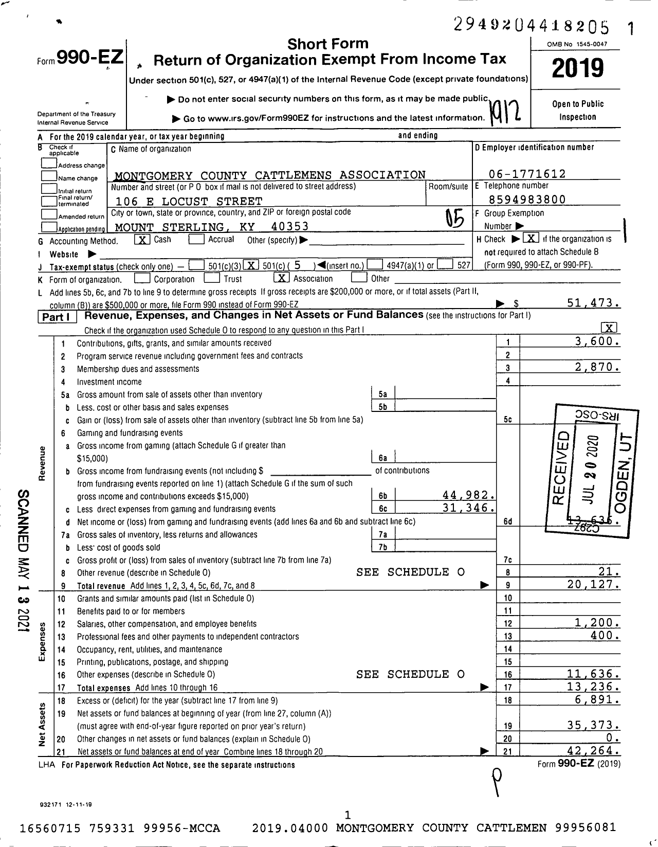 Image of first page of 2019 Form 990EO for Montgomery County Cattlemens Association