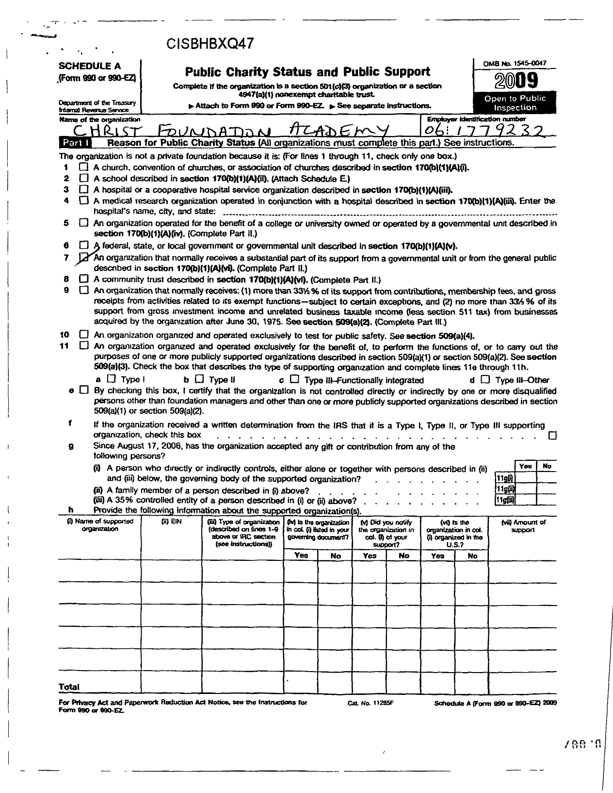 Image of first page of 2009 Form 990ER for Christ Foundation Academy-Usa