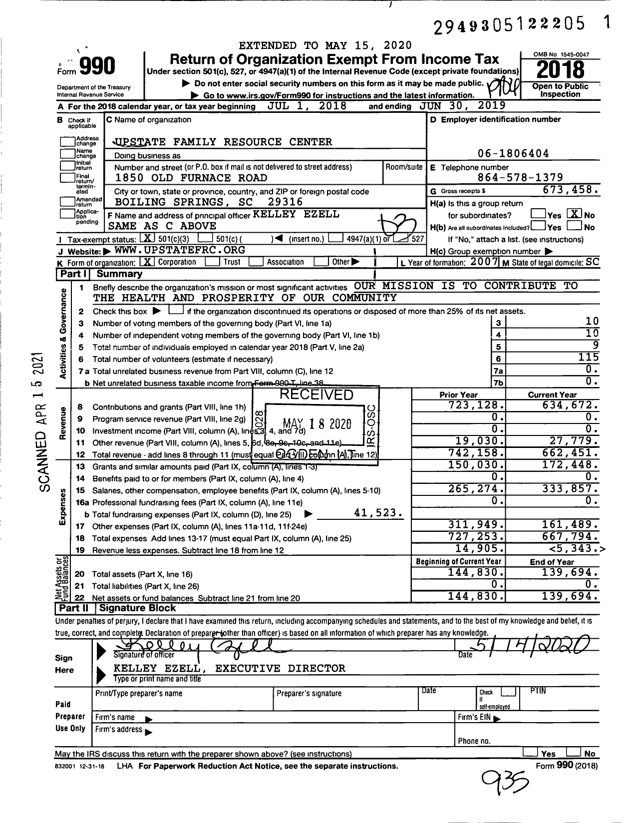 Image of first page of 2018 Form 990 for Upstate Family Resource Center