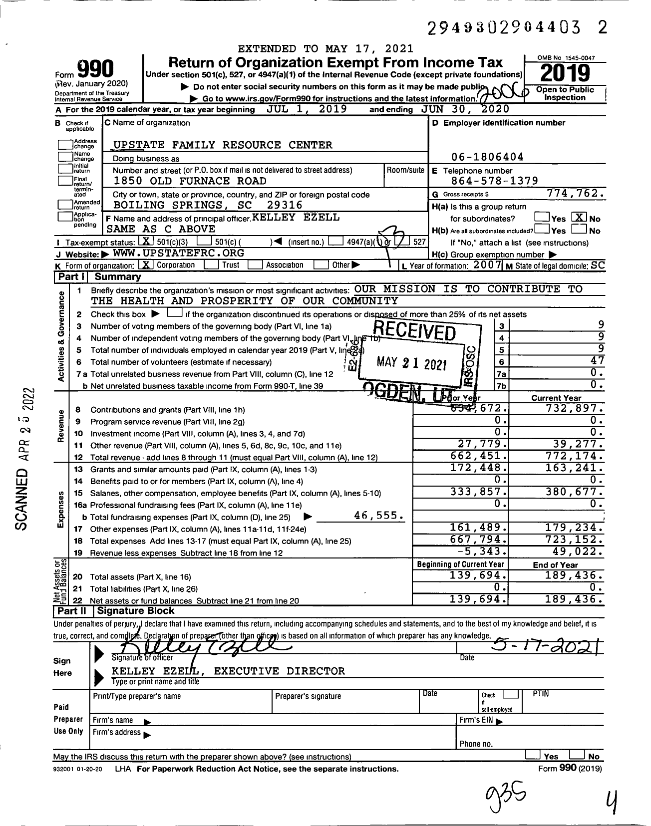 Image of first page of 2019 Form 990 for Upstate Family Resource Center