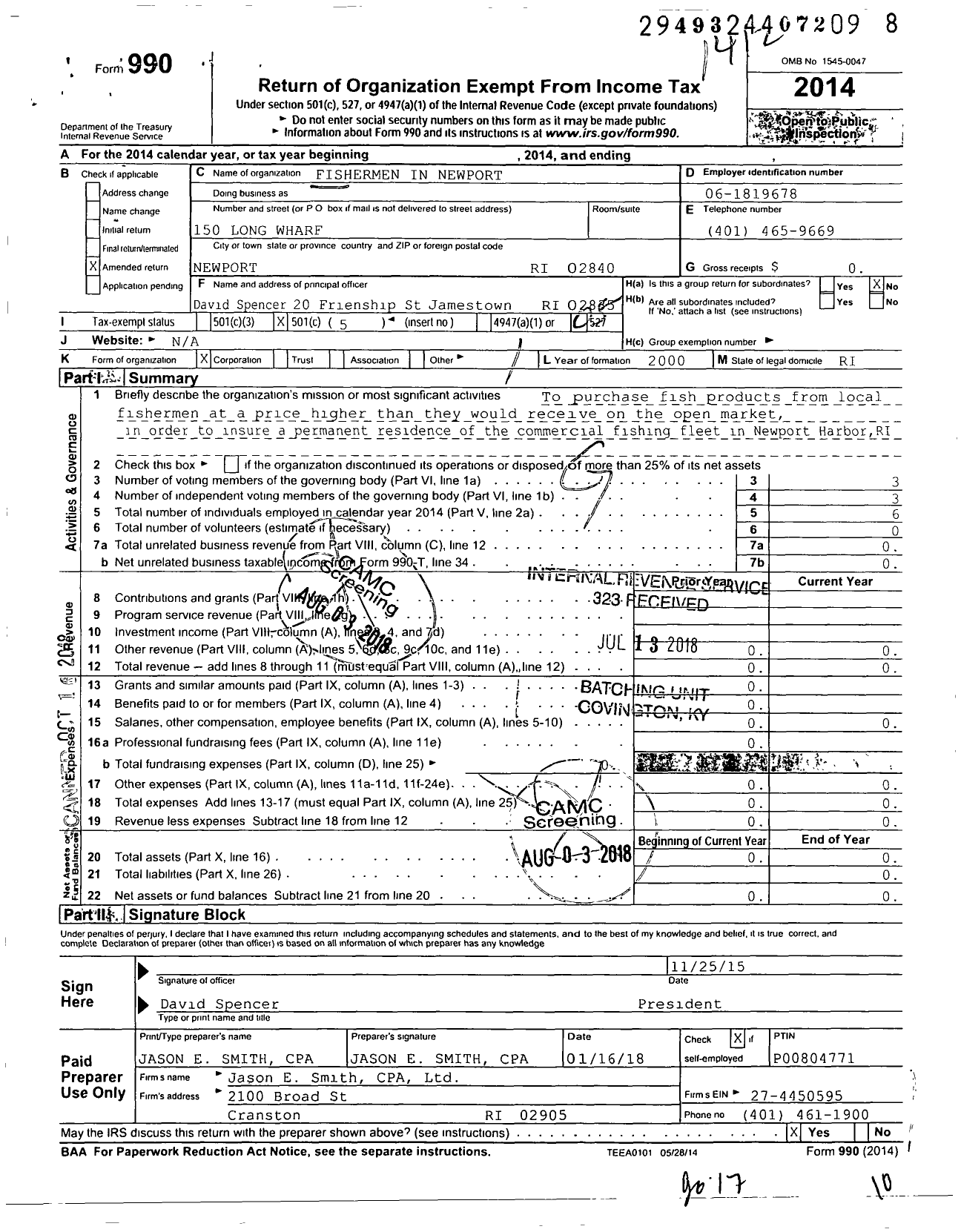 Image of first page of 2014 Form 990O for Fishermen in Newport