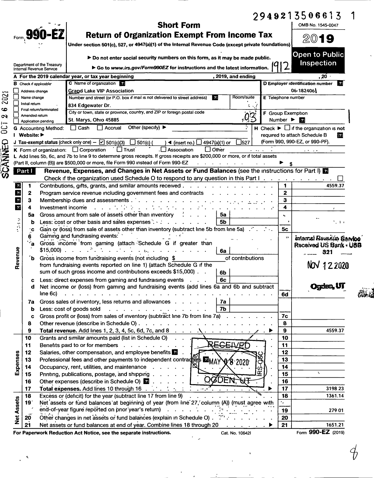 Image of first page of 2019 Form 990EZ for Grand Lake Vip I P Association