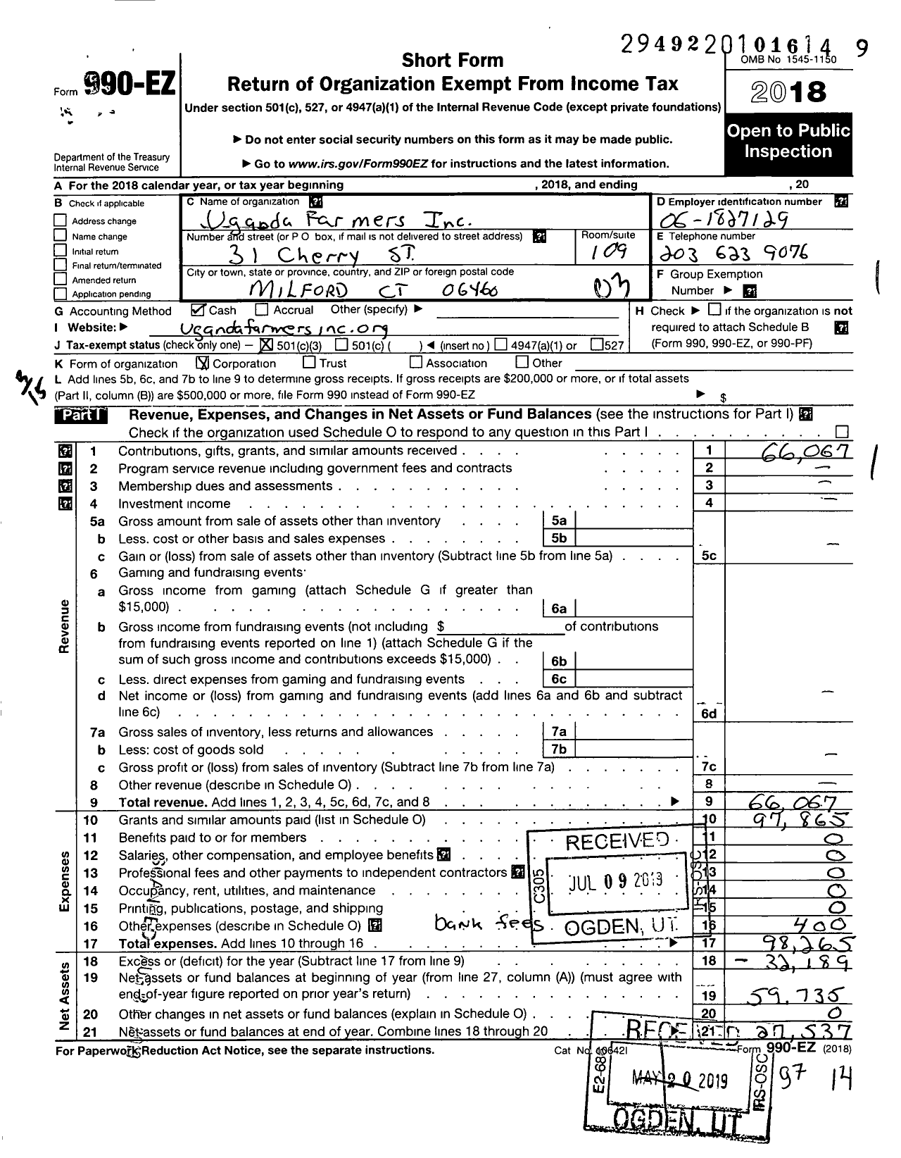 Image of first page of 2018 Form 990EZ for Uganda Farmers