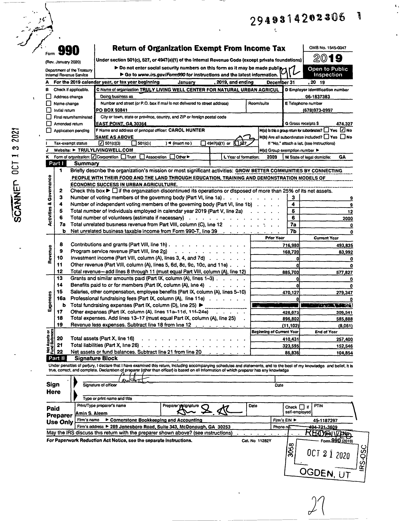Image of first page of 2019 Form 990 for Truly Living Well Center for Natural Urban Agriculture (TLW)