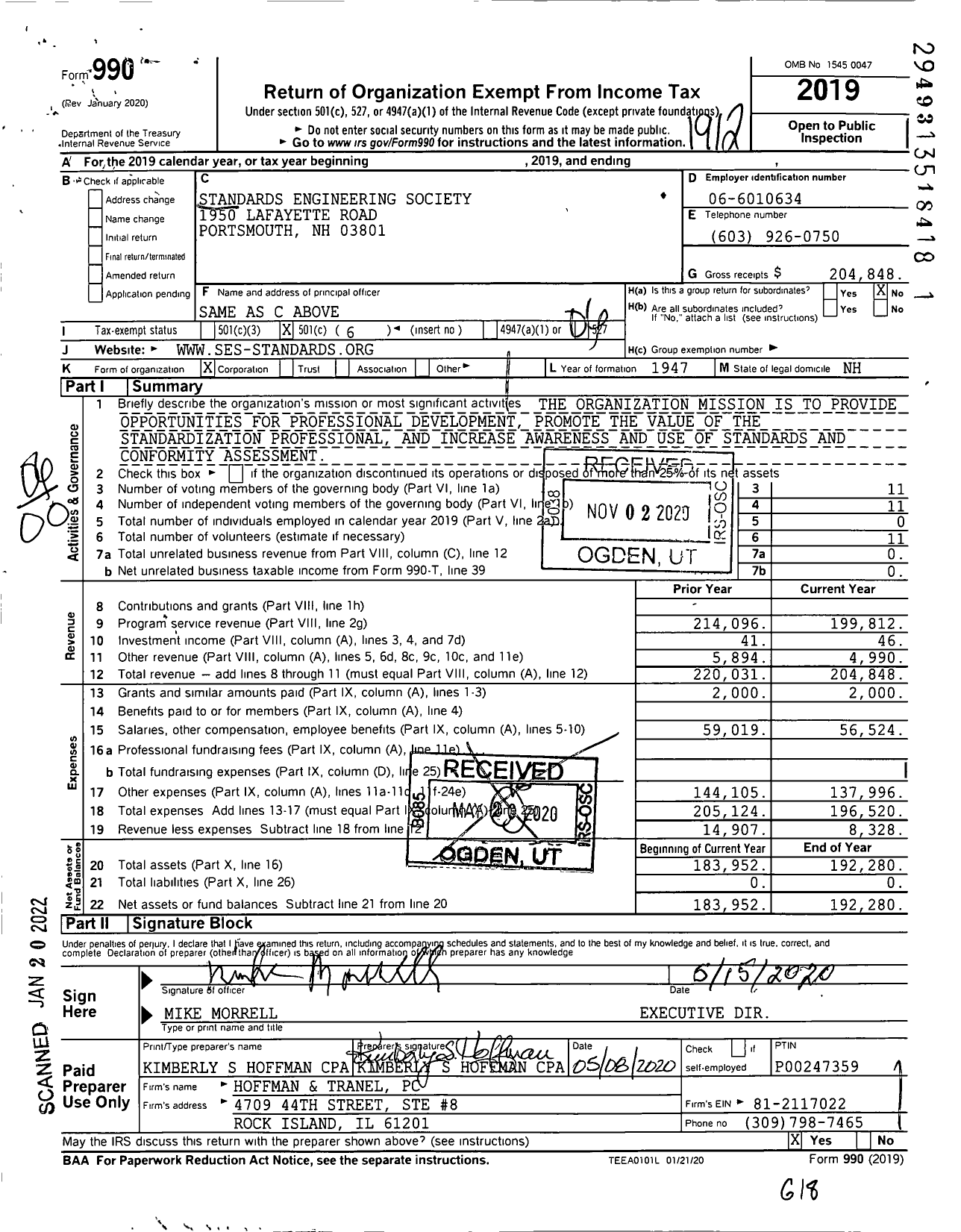 Image of first page of 2019 Form 990O for Standards Engineering Society