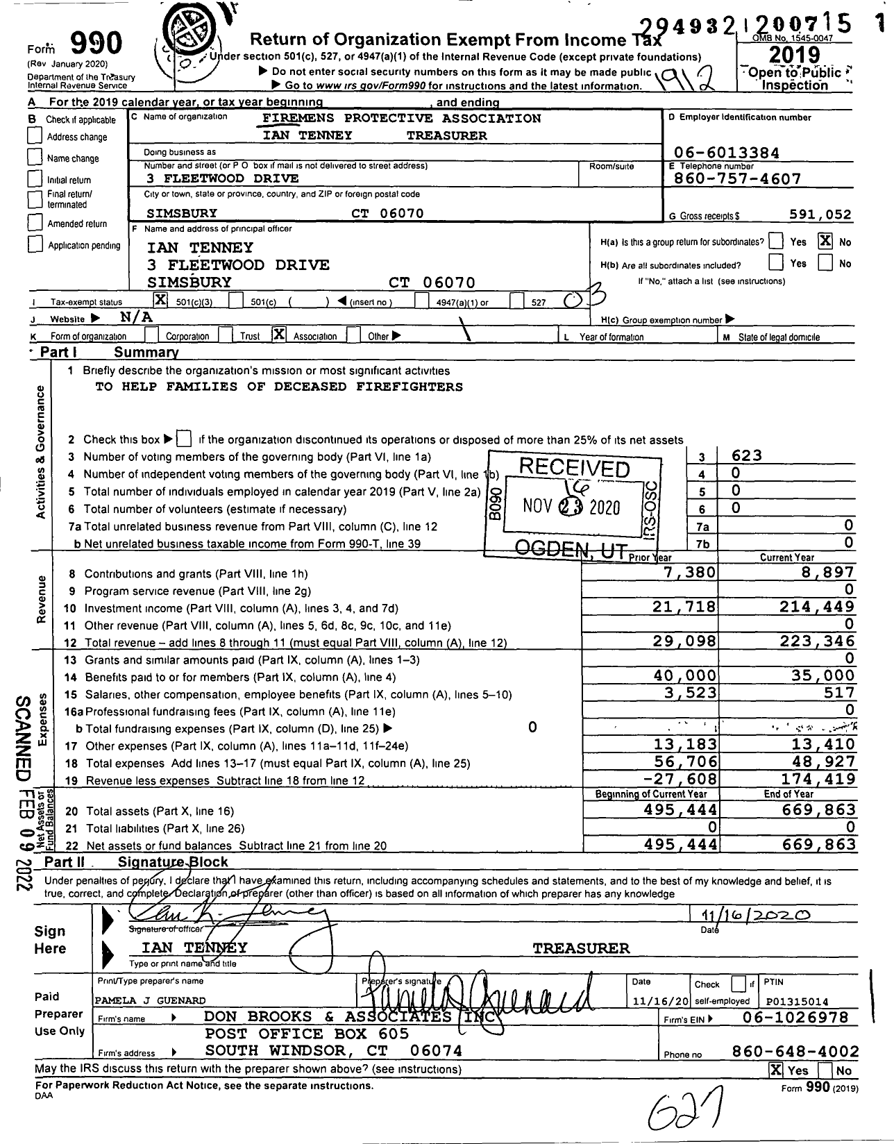 Image of first page of 2019 Form 990 for Firemens Protective Association Darius Ledas