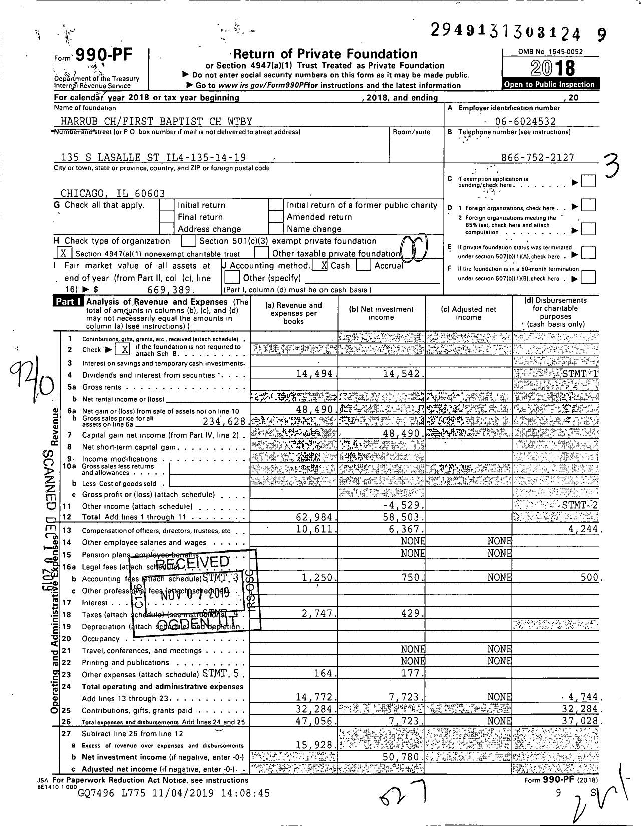 Image of first page of 2018 Form 990PF for Harrub Chfirst Baptist CH Wtby