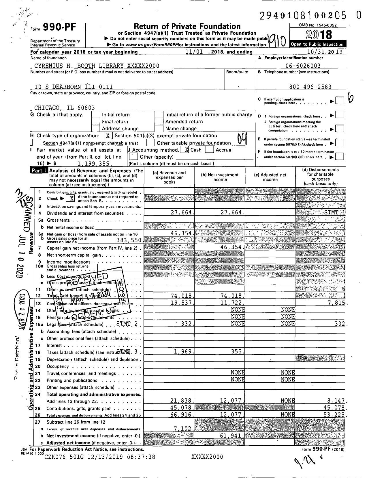 Image of first page of 2018 Form 990PR for Cyrenius Booth Library TR XXXXX2000