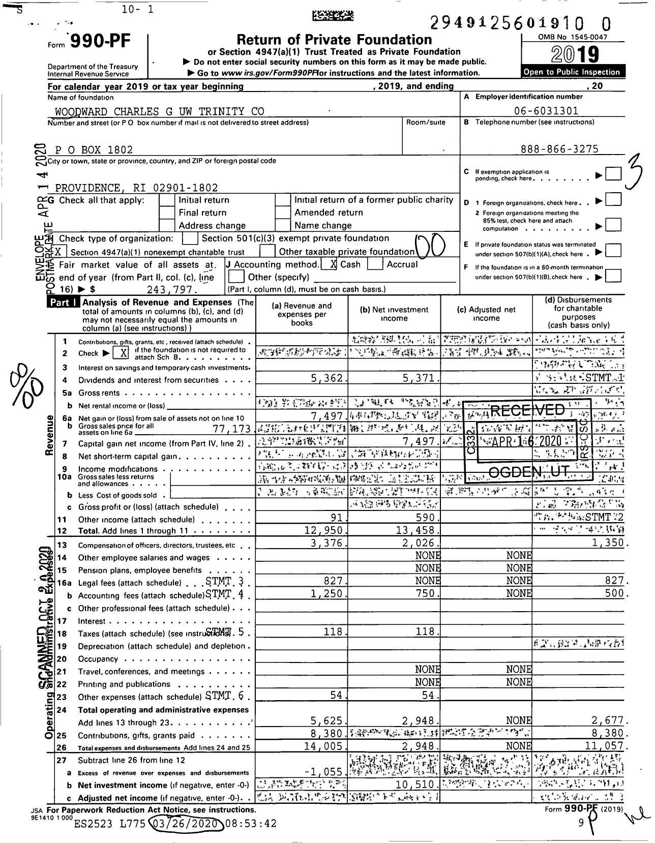 Image of first page of 2019 Form 990PR for Woodward Charles G Uw Trinity