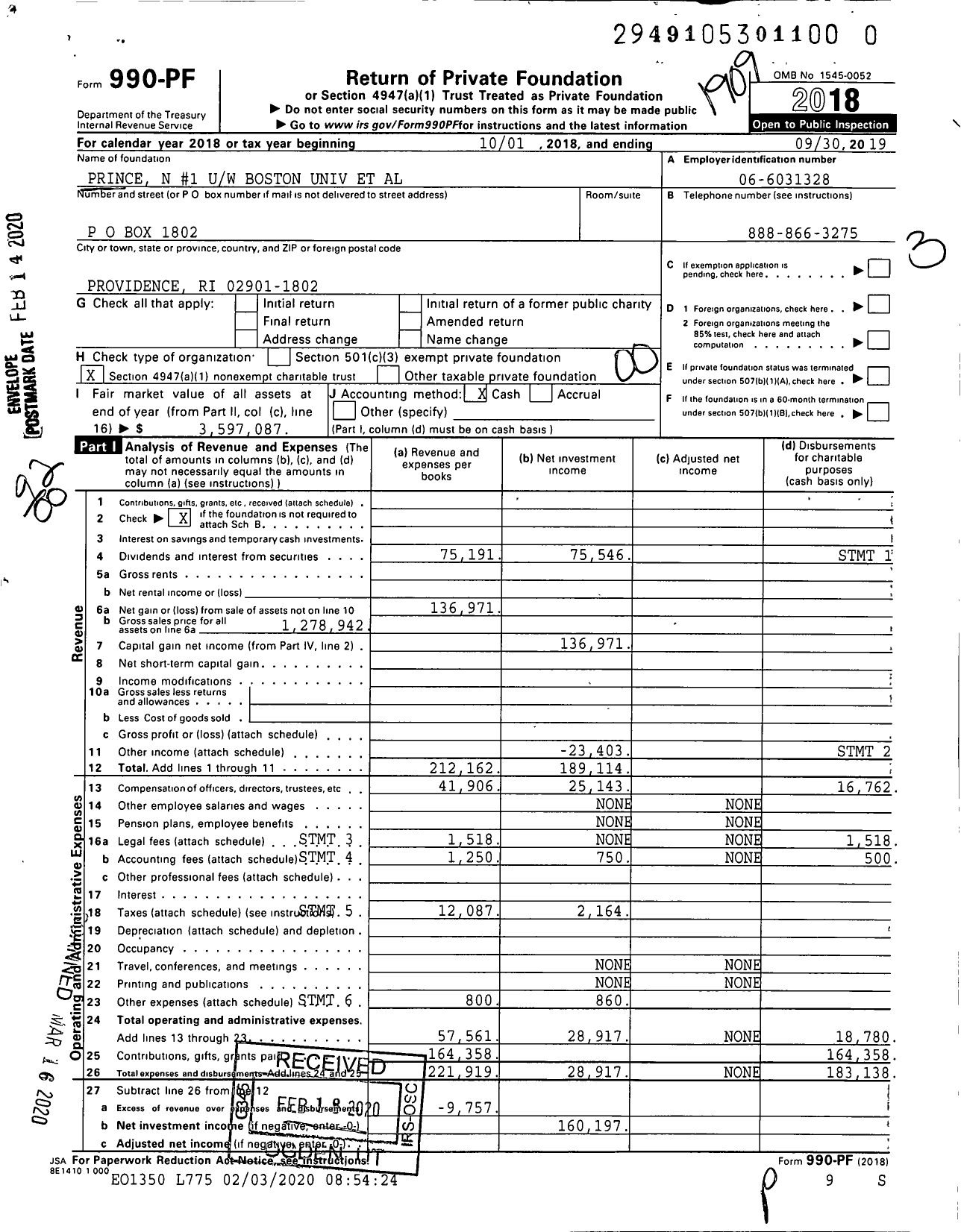 Image of first page of 2018 Form 990PR for Prince N #1 Uw Boston Univ Et Al