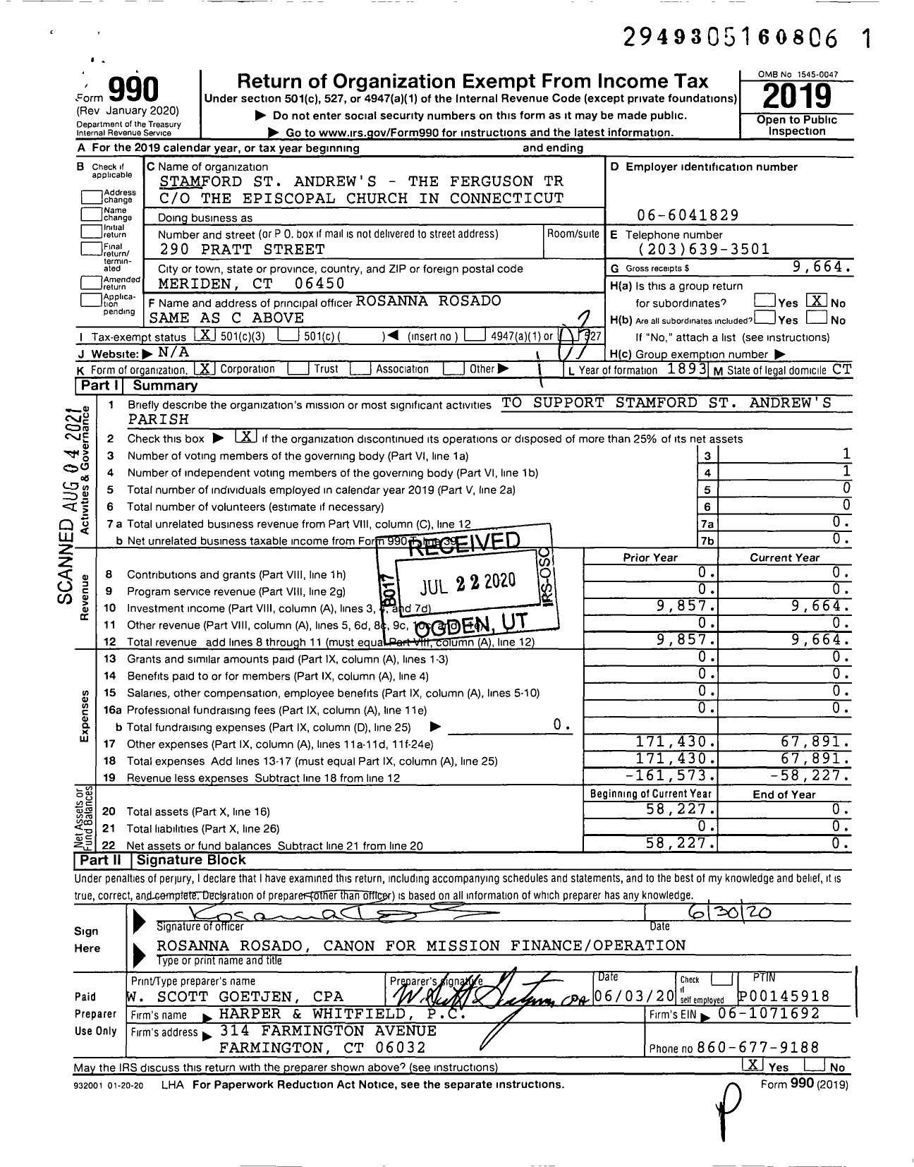 Image of first page of 2019 Form 990 for Stamford St Andrew's - The Ferguson Trust