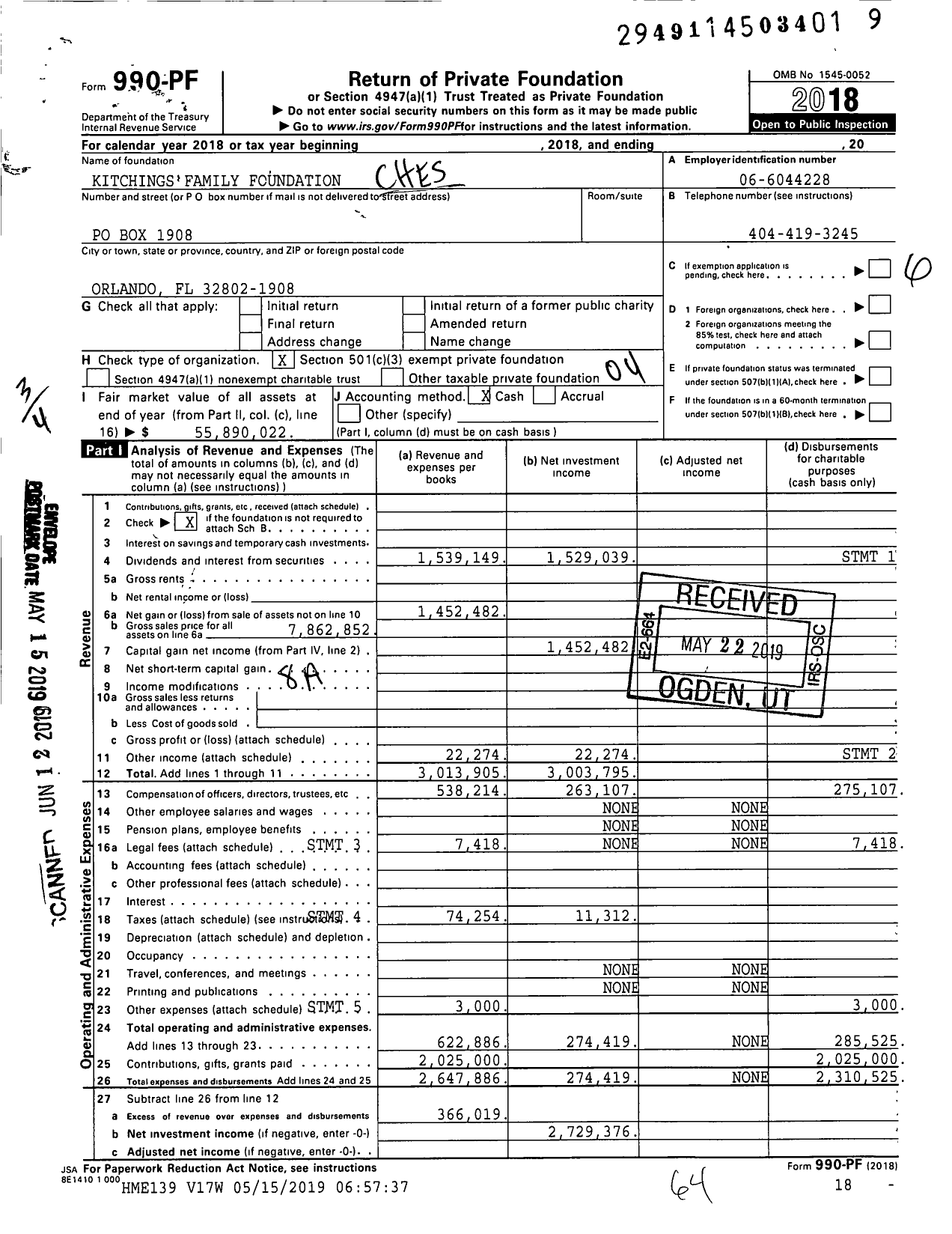 Image of first page of 2018 Form 990PF for Kitchings Family Foundation