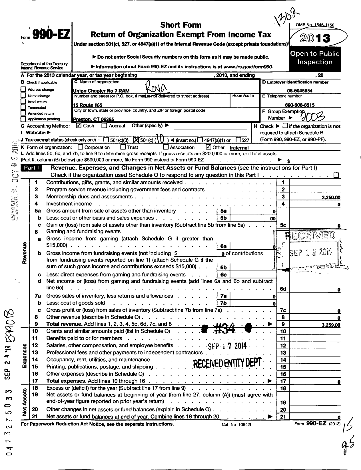 Image of first page of 2012 Form 990EO for Royal Arch Masons of Connecticut - 7 Union Chapter