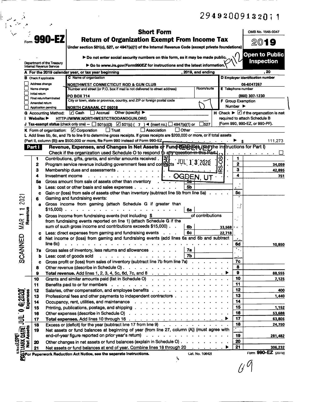 Image of first page of 2019 Form 990EO for Northwest Connecticut Rod & Gun Club