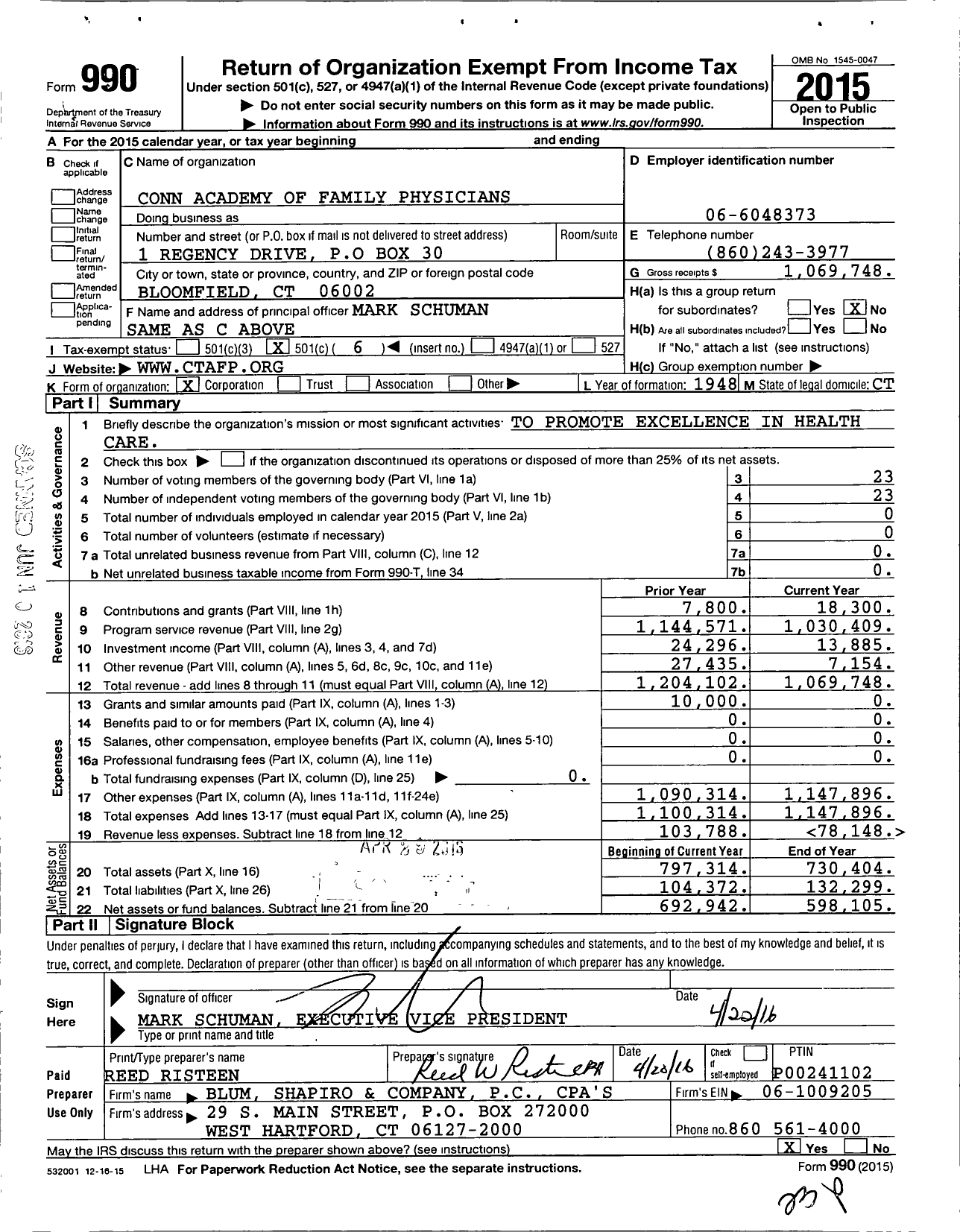 Image of first page of 2015 Form 990O for Connecticut Academy of Family Physicians (CAFP)