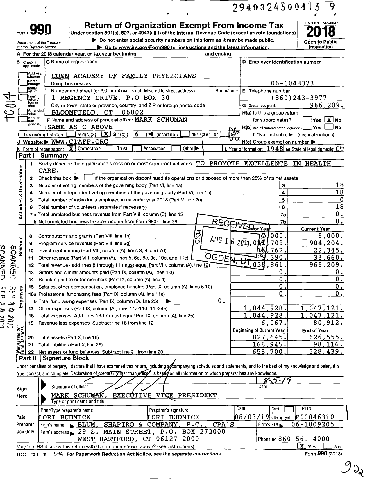 Image of first page of 2018 Form 990O for Connecticut Academy of Family Physicians (CAFP)