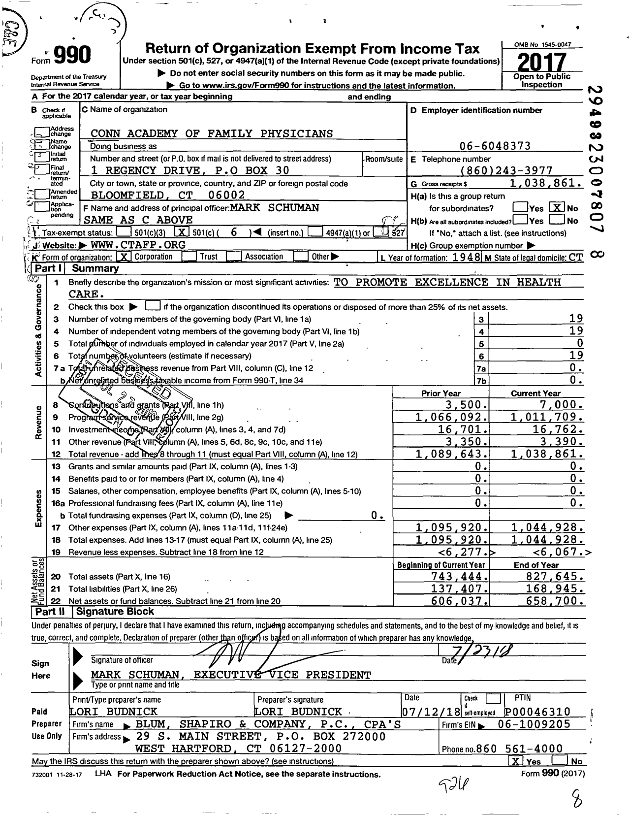 Image of first page of 2017 Form 990O for Connecticut Academy of Family Physicians (CAFP)