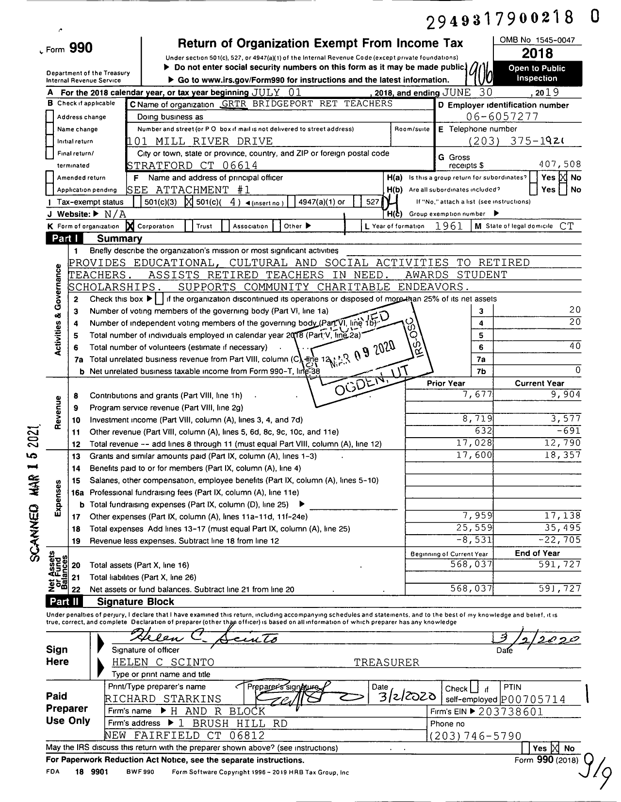 Image of first page of 2018 Form 990O for Greater BPT Retired Teachers Association