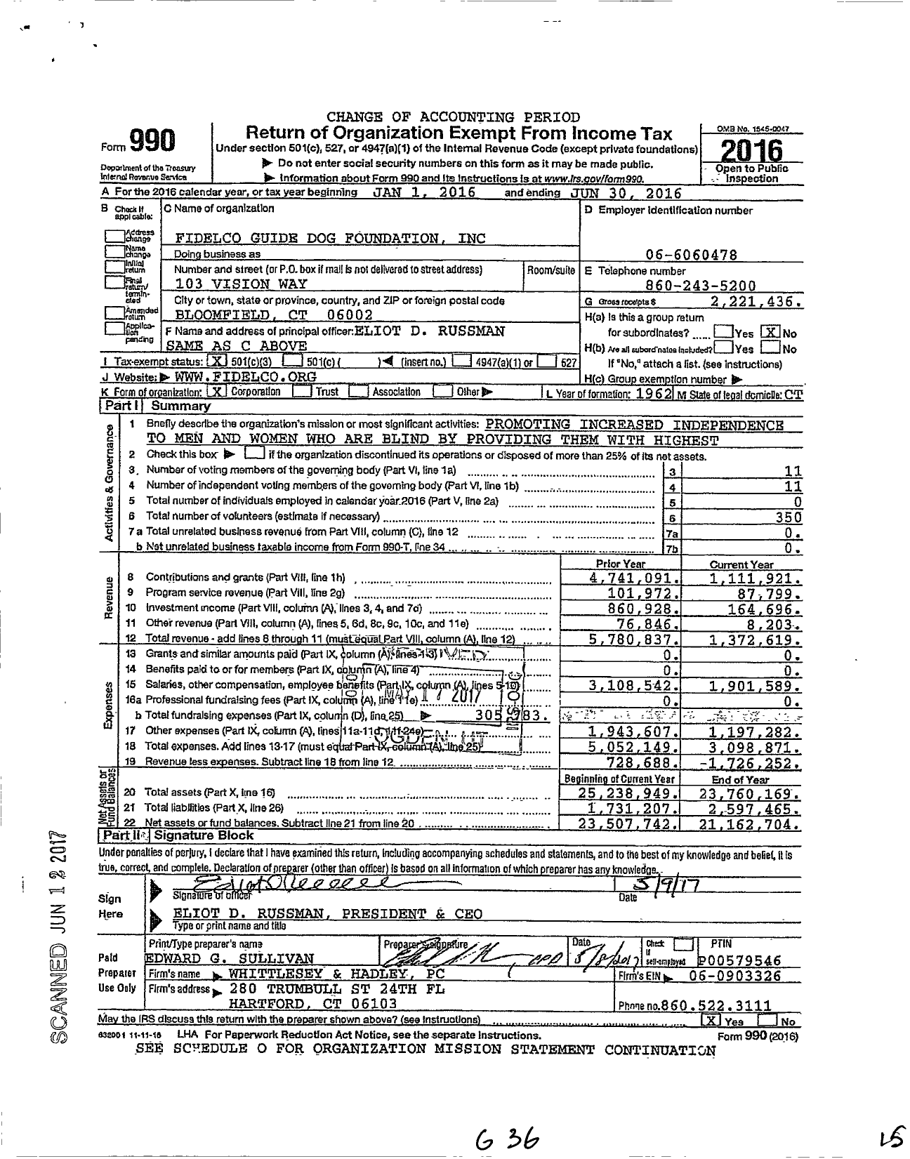 Image of first page of 2015 Form 990 for Fidelco Guide Dog Foundation
