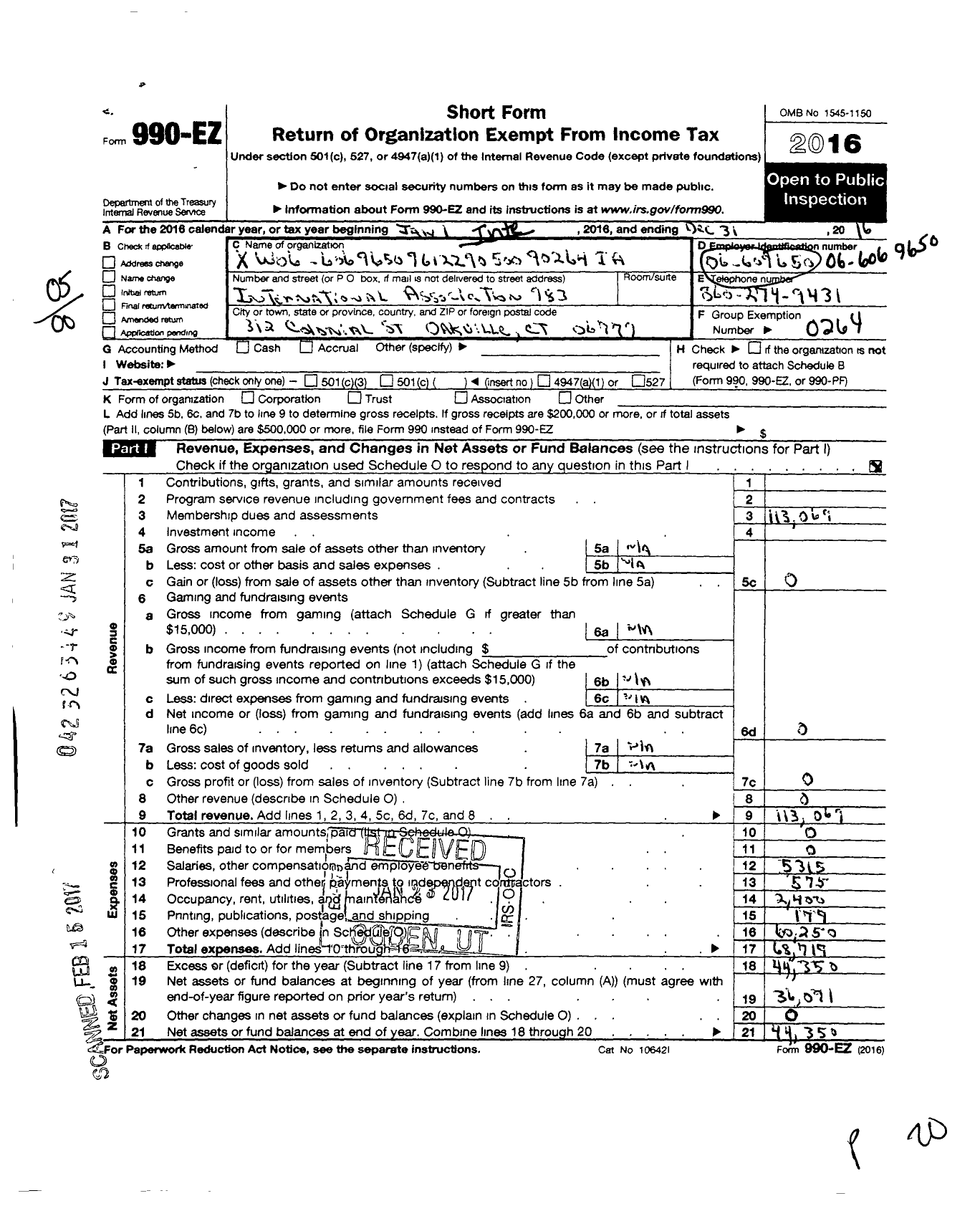 Image of first page of 2016 Form 990EO for International Association of Machinists and Aerospace Workers - 983