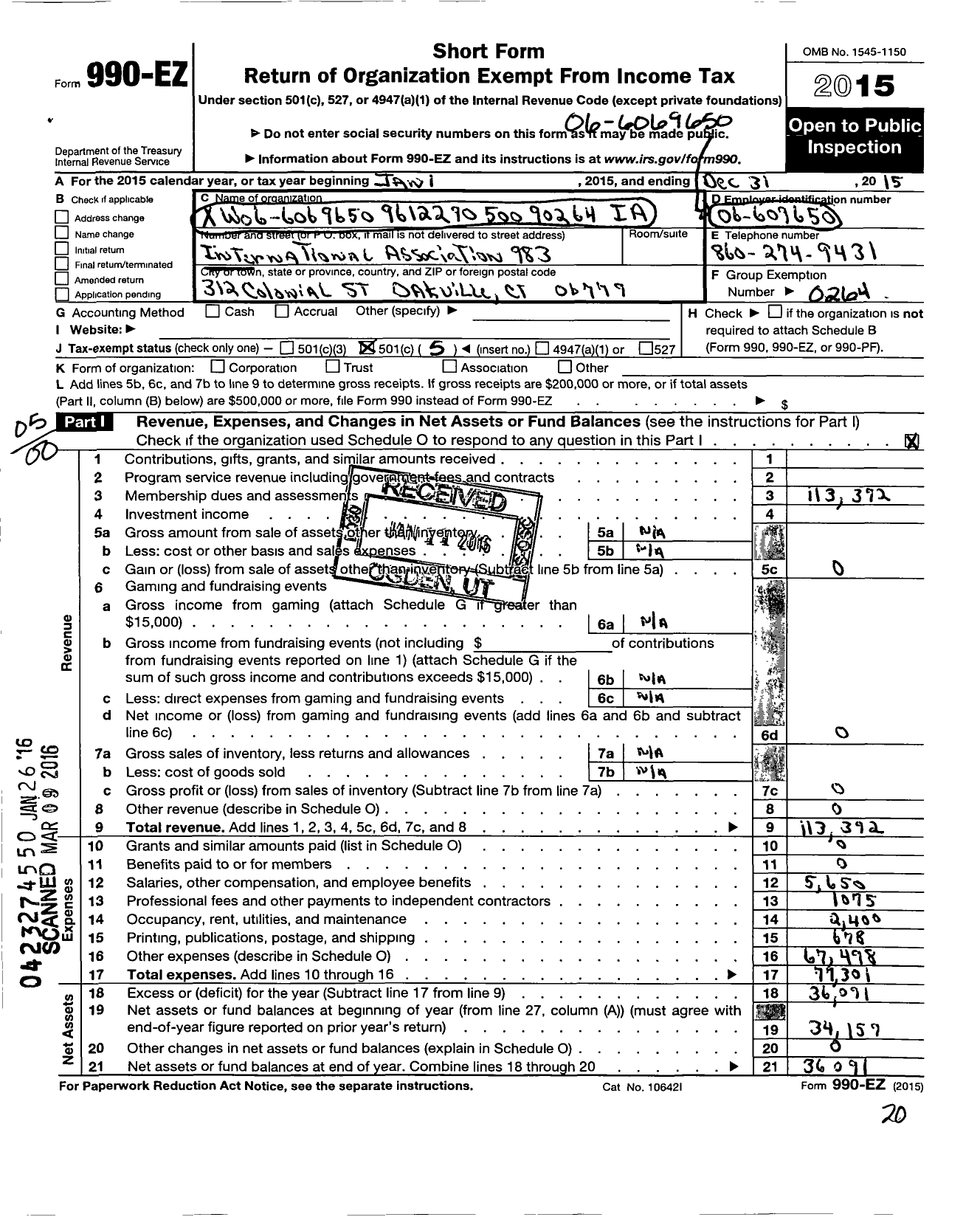 Image of first page of 2015 Form 990EO for International Association of Machinists and Aerospace Workers - 983