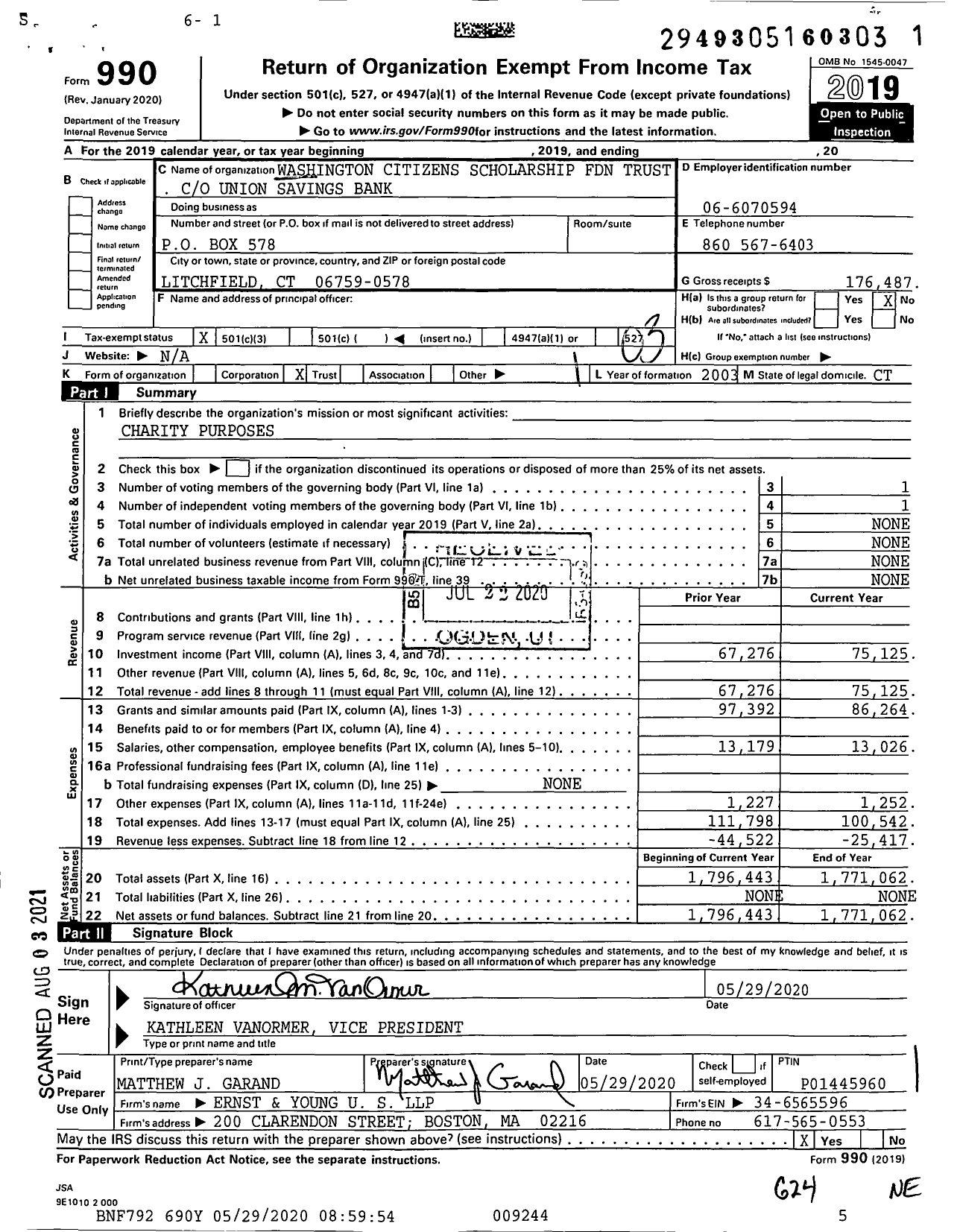 Image of first page of 2019 Form 990 for Washington Citizens Scholarship Foundation Trust