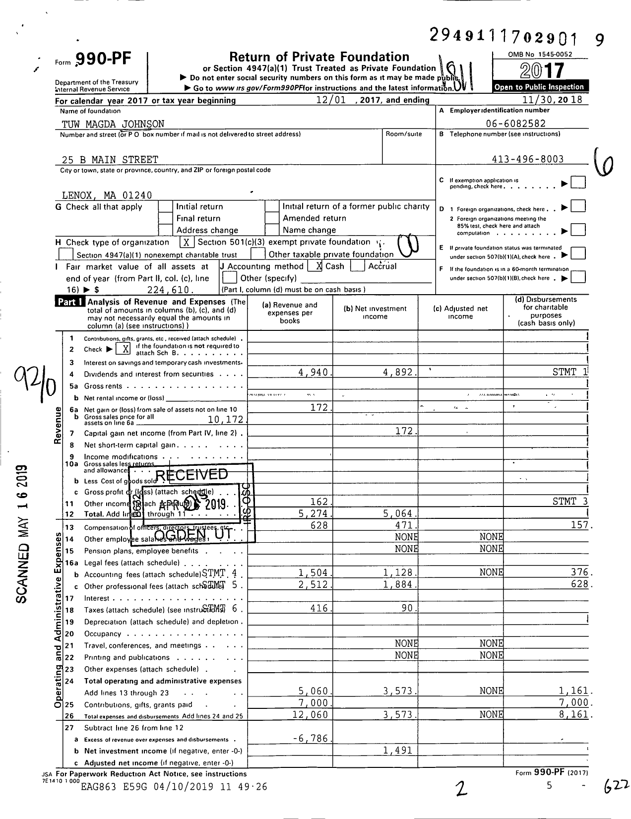 Image of first page of 2017 Form 990PF for Tuw Magda Johnson