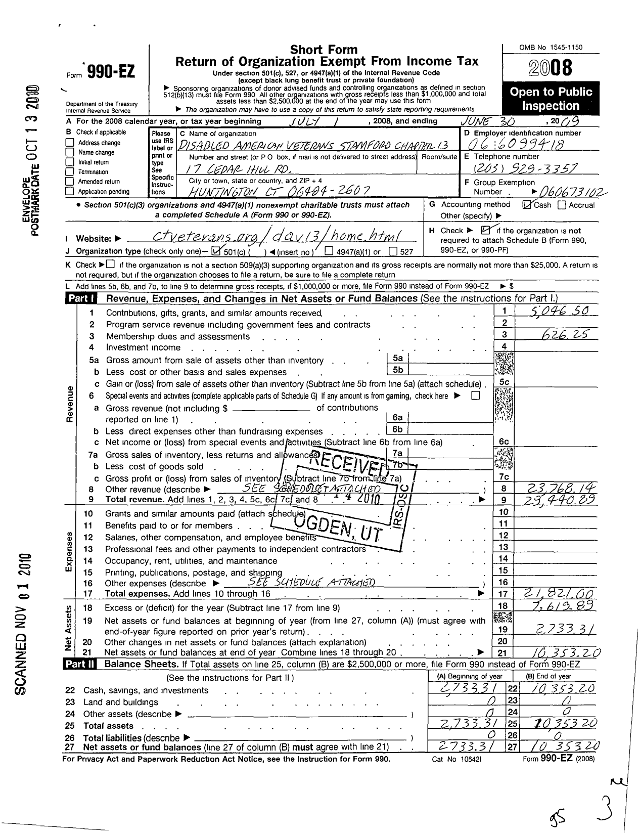 Image of first page of 2008 Form 990EO for Disabled American Veterans - 13 Stamford