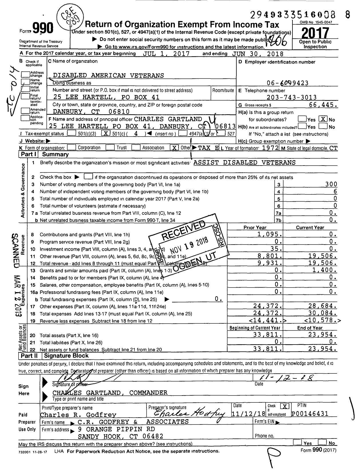 Image of first page of 2017 Form 990O for Disabled American Veterans Lee Hartell 25 Chapter